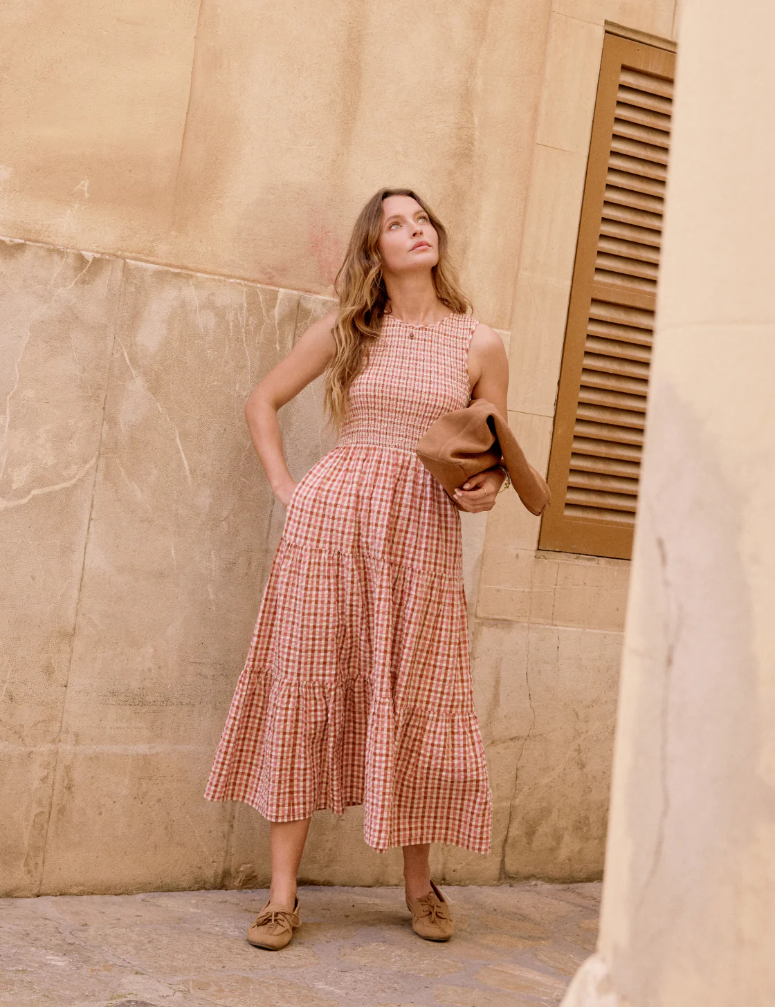Pink and Red Gingham Shirred Charlie Midi Dress - Image 2