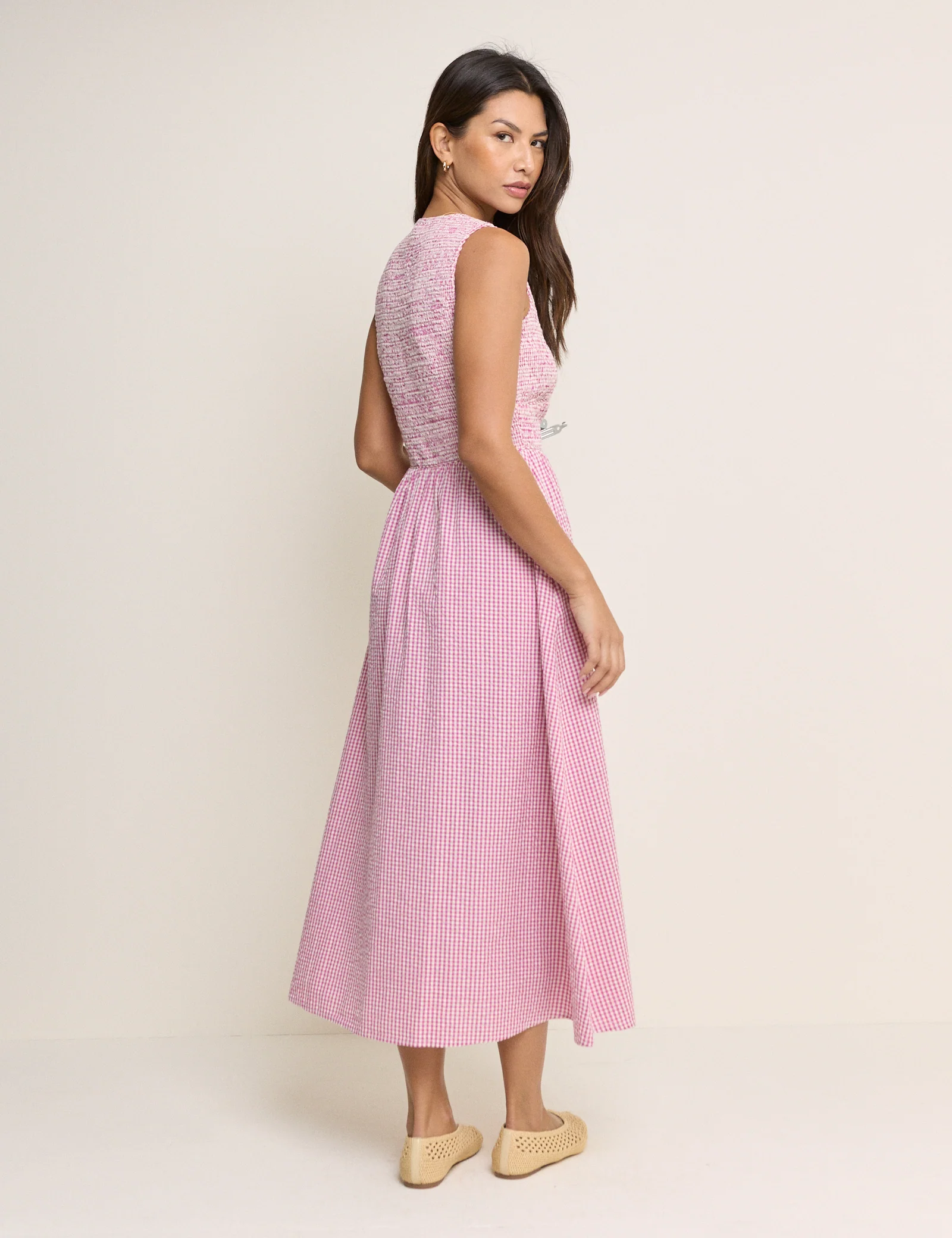 Pink Gingham Sleeveless Eliza Midi Dress - Image 6
