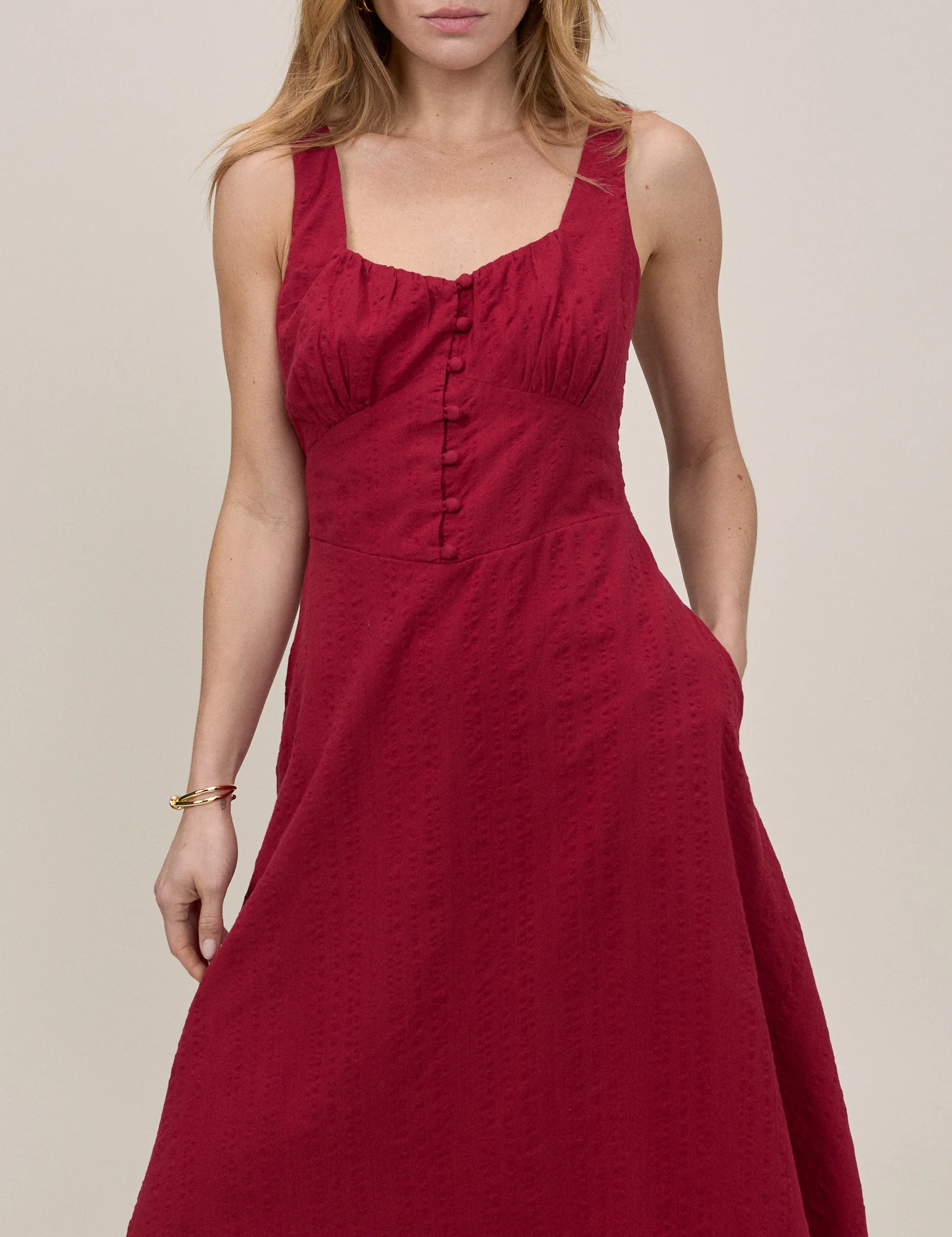 Red Button Front Sleeveless Melody Midi Dress - Image 4