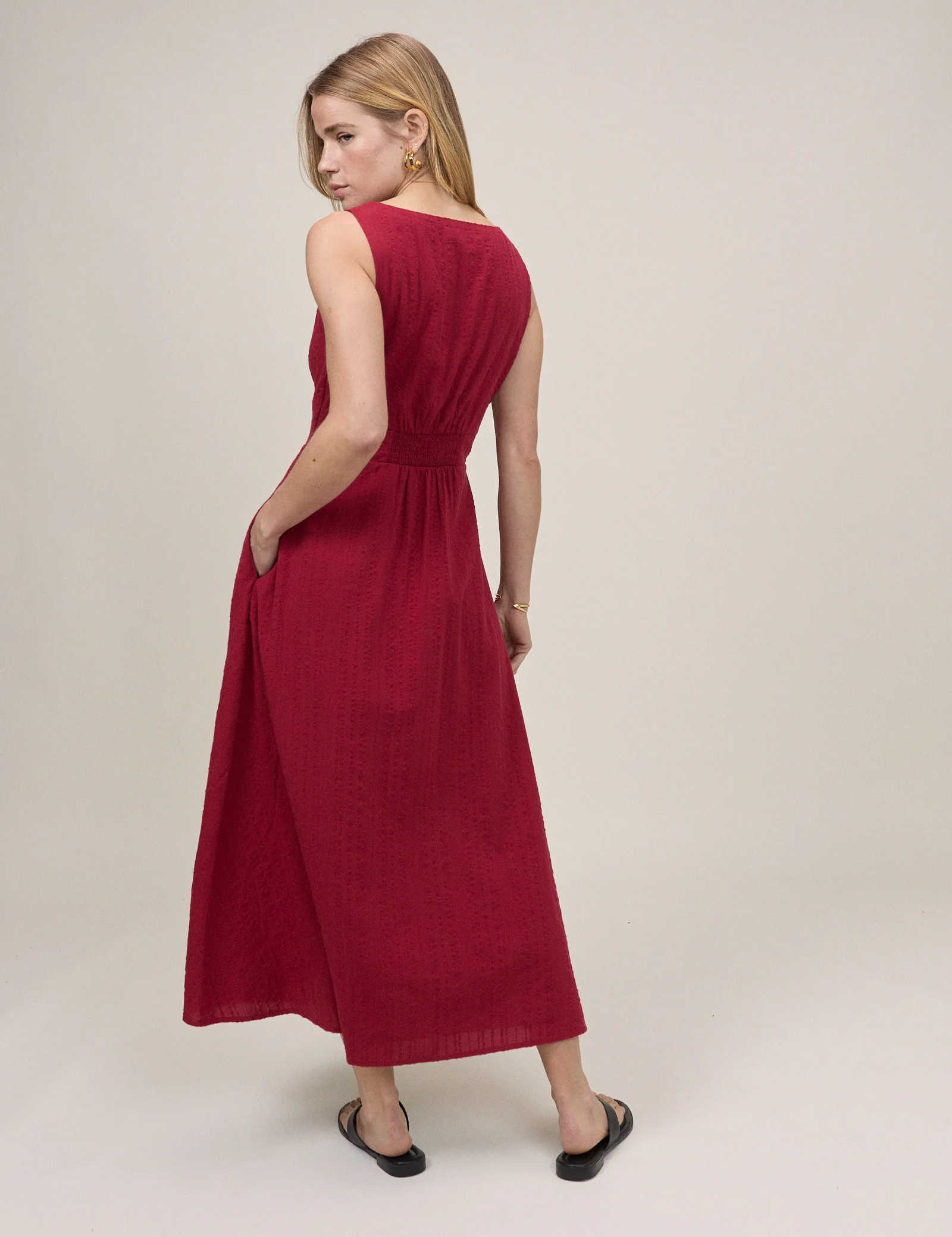Red Button Front Sleeveless Melody Midi Dress - Image 5