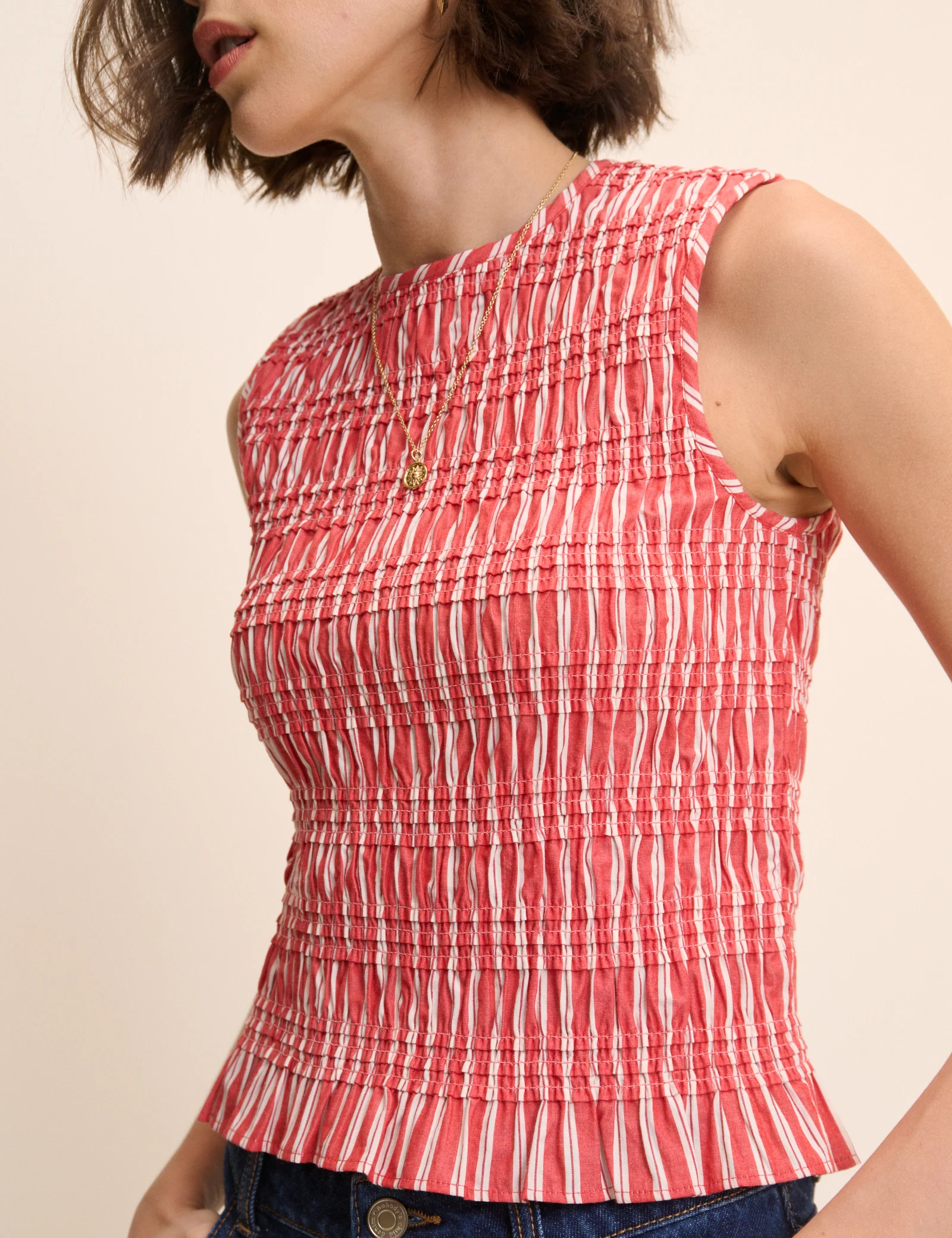 Red Striped Shirred Top - Image 2
