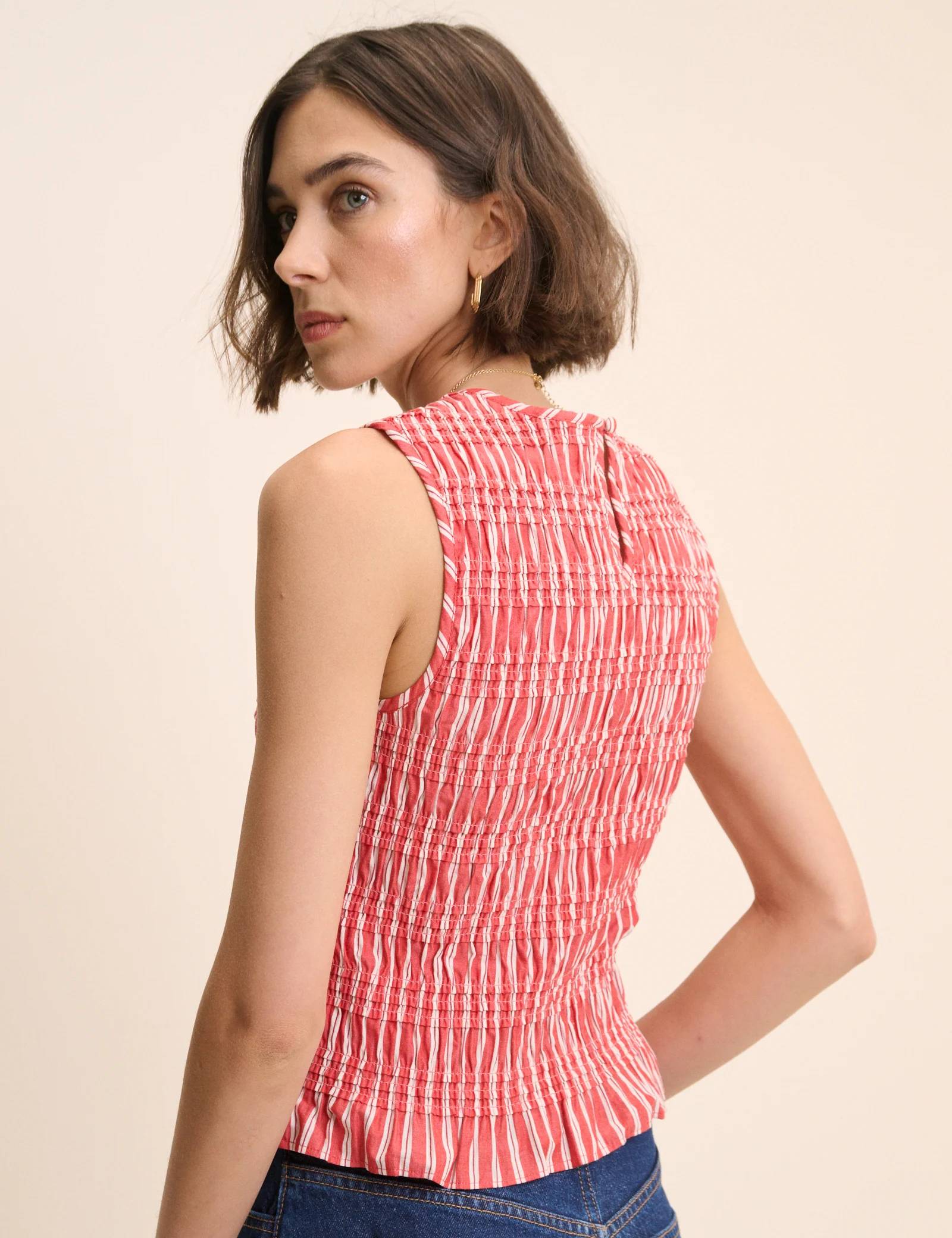Red Striped Shirred Top - Image 5