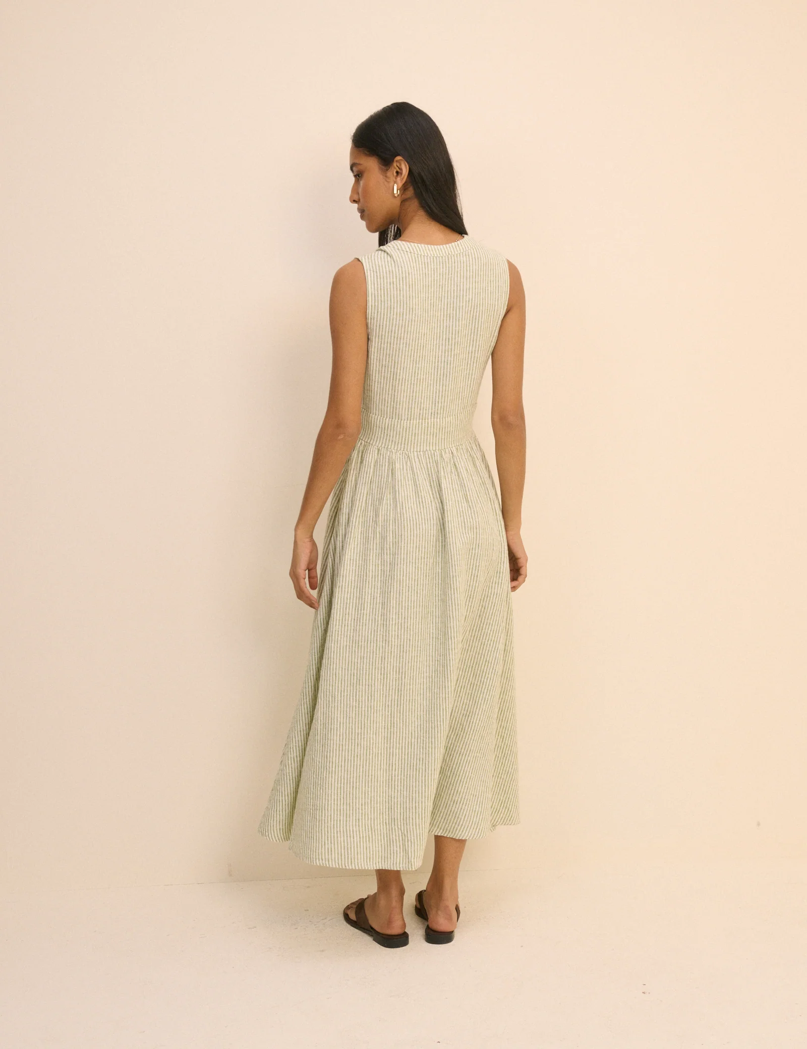 Green Pinstripe Sleeveless Starlight Midi Dress - Image 5