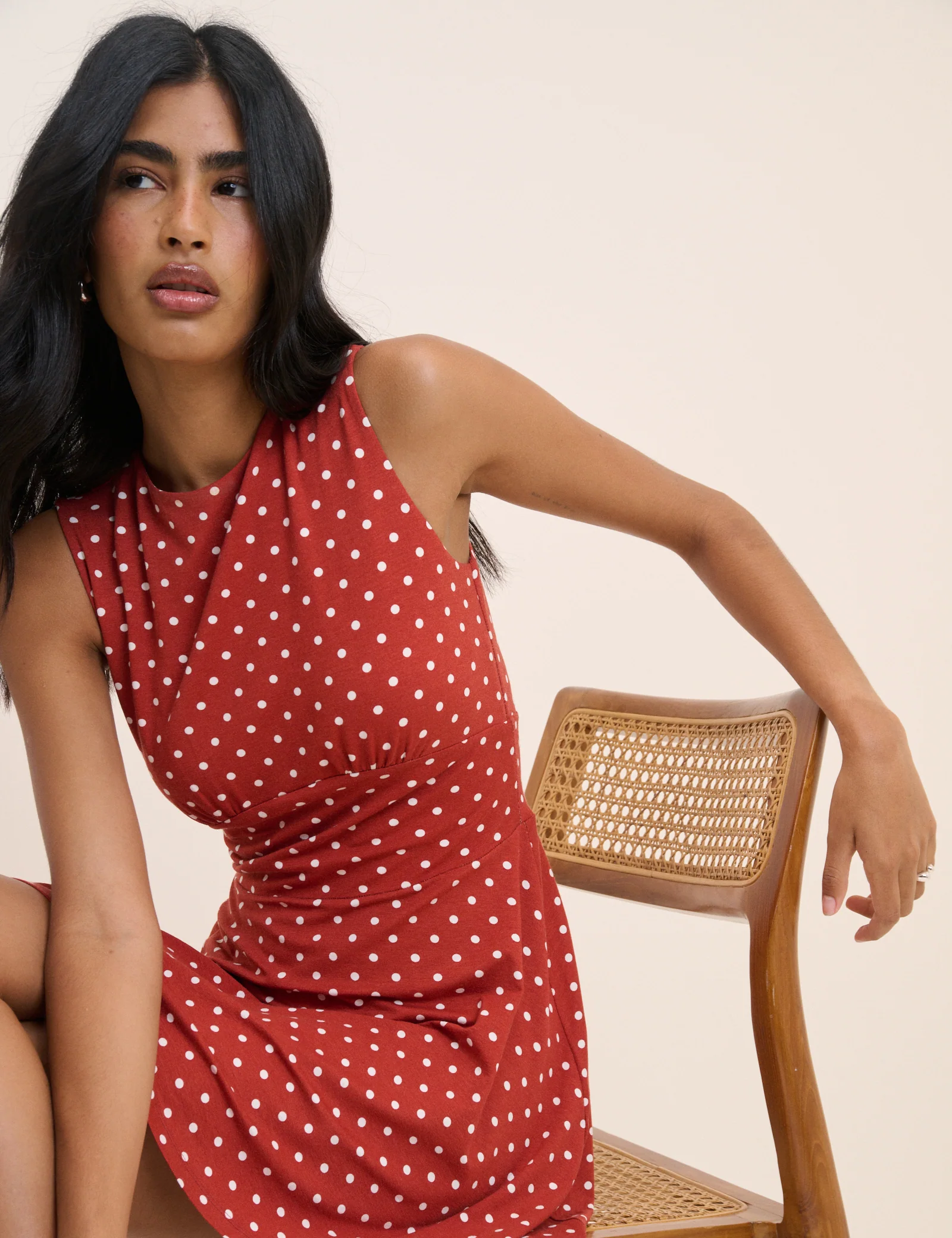 Red Polka Dot Jersey Sleeveless Tate Mini Dress - Image 2