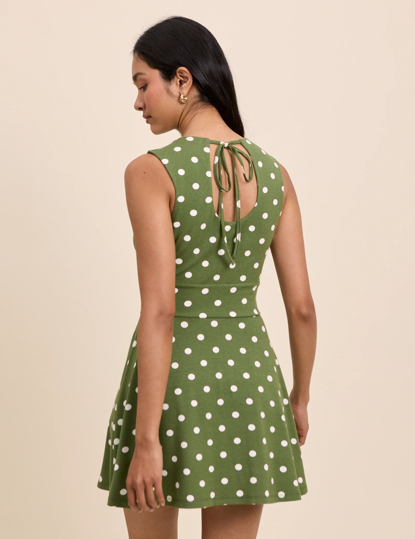 Green Polka Dot Jersey Sleeveless Tate Mini Dress - Image 5