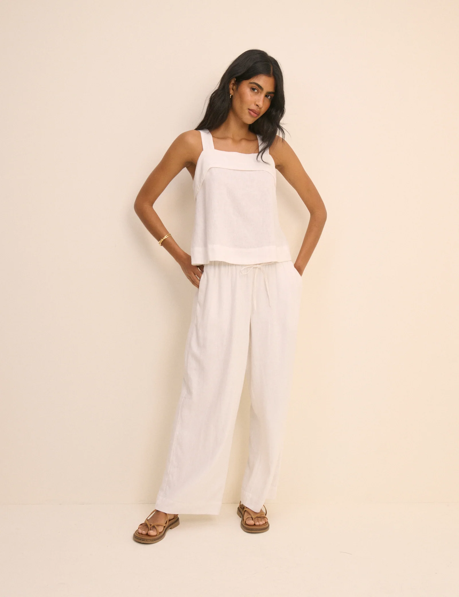 White Tie Back Linen-Blend Tank Top - Image 2