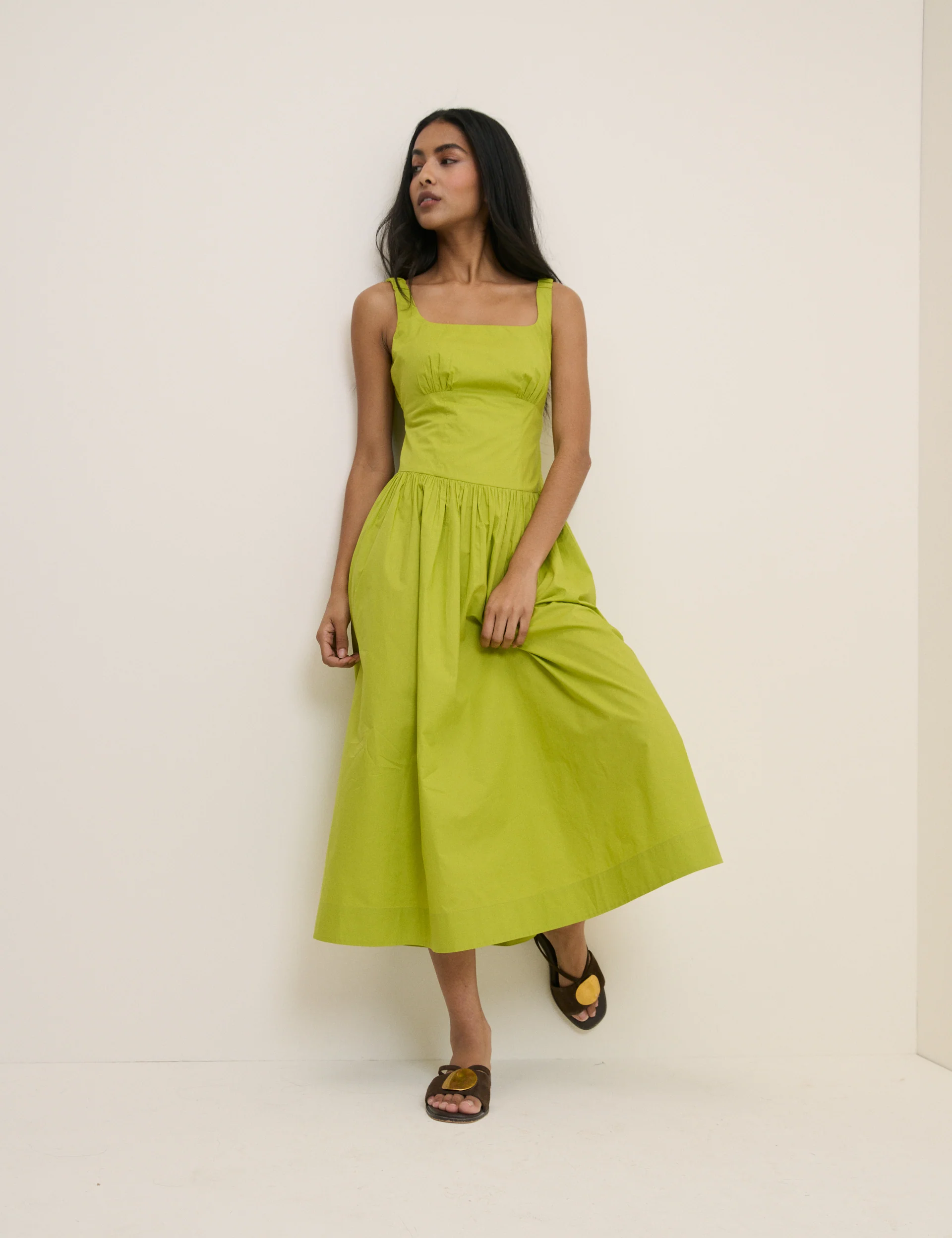 Chartreuse Green Panelled Soraya Midi Dress - Image 3