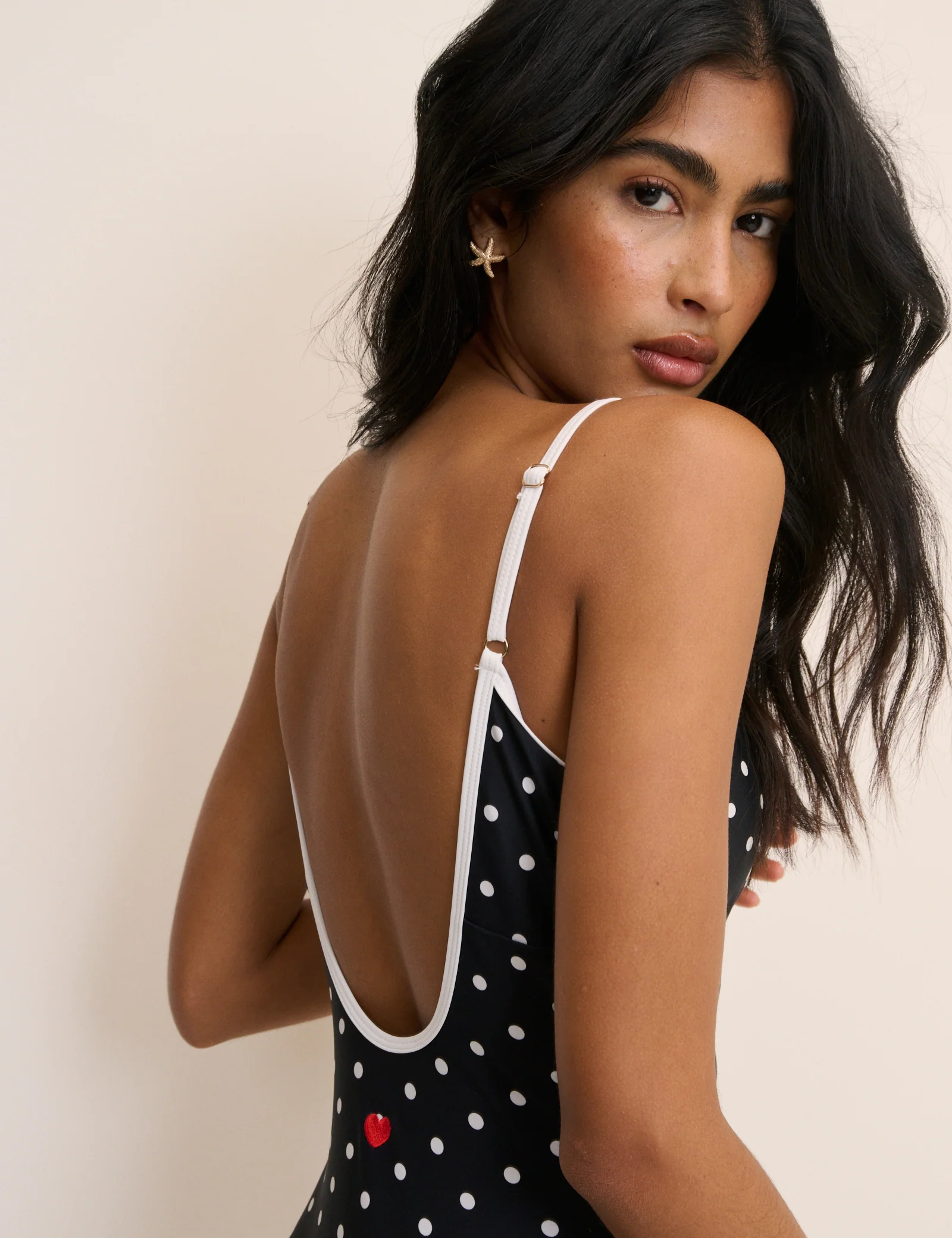Black Polka Dot Tie Detail Swimsuit - Image 2