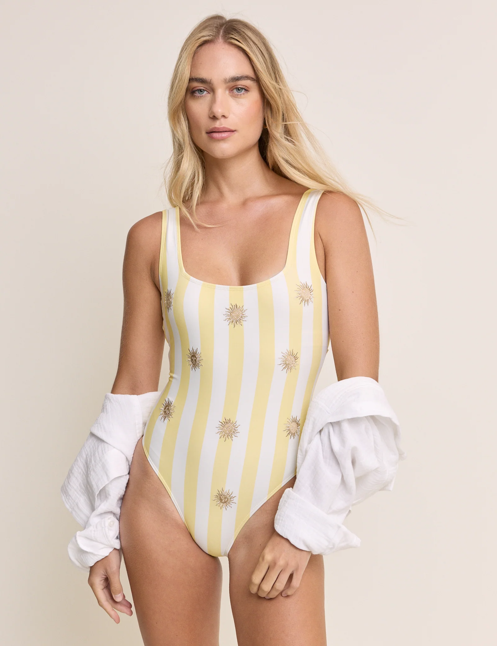 Yellow Striped Square Neck Swimsuit - Image 2