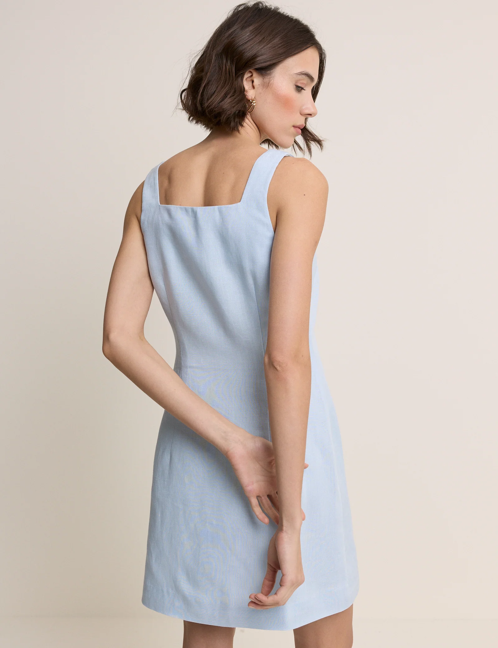 Light Blue Square Neck Tailored Lila Mini Dress - Image 4