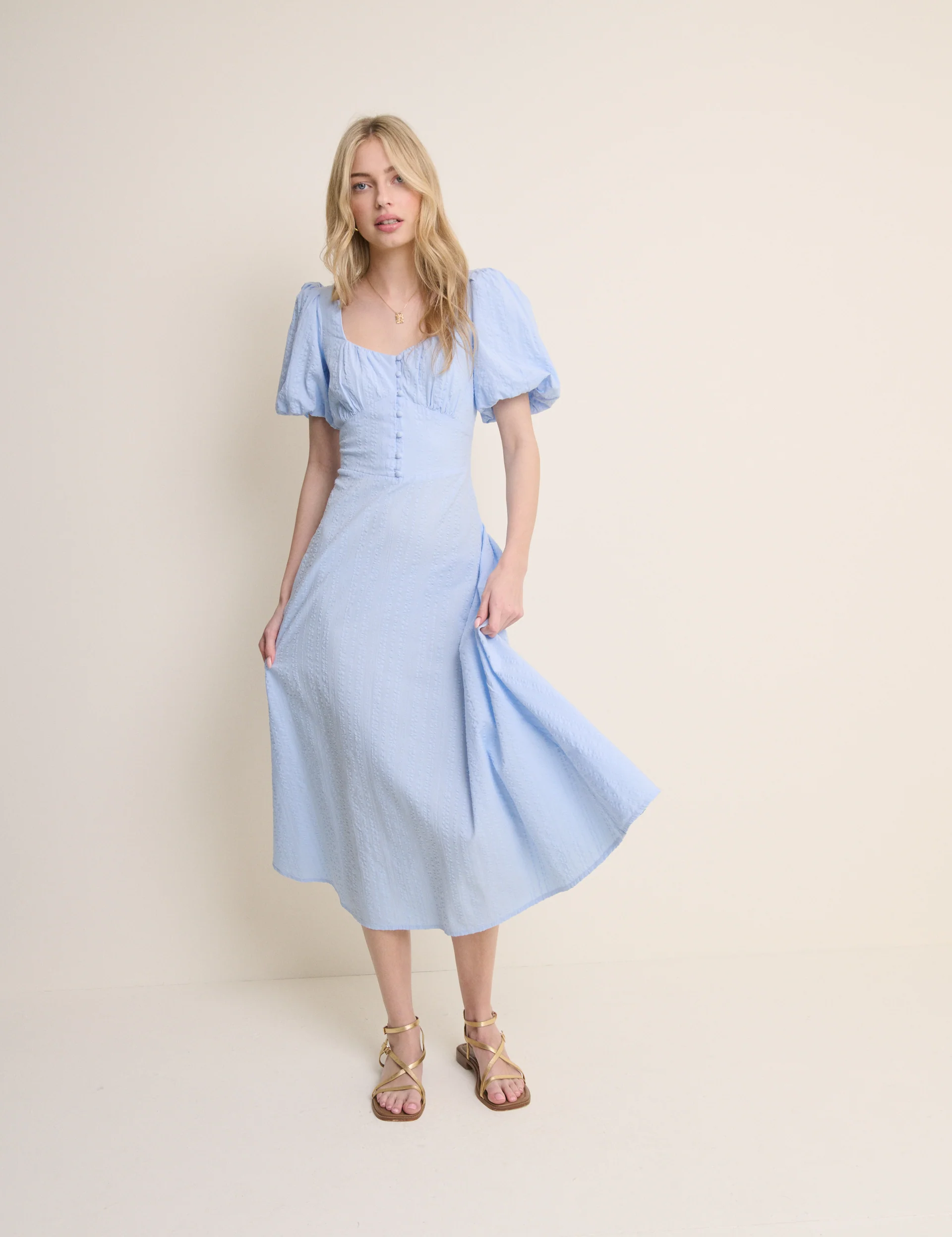 Light Blue Puff Sleeve Melody Midi Dress - Image 2