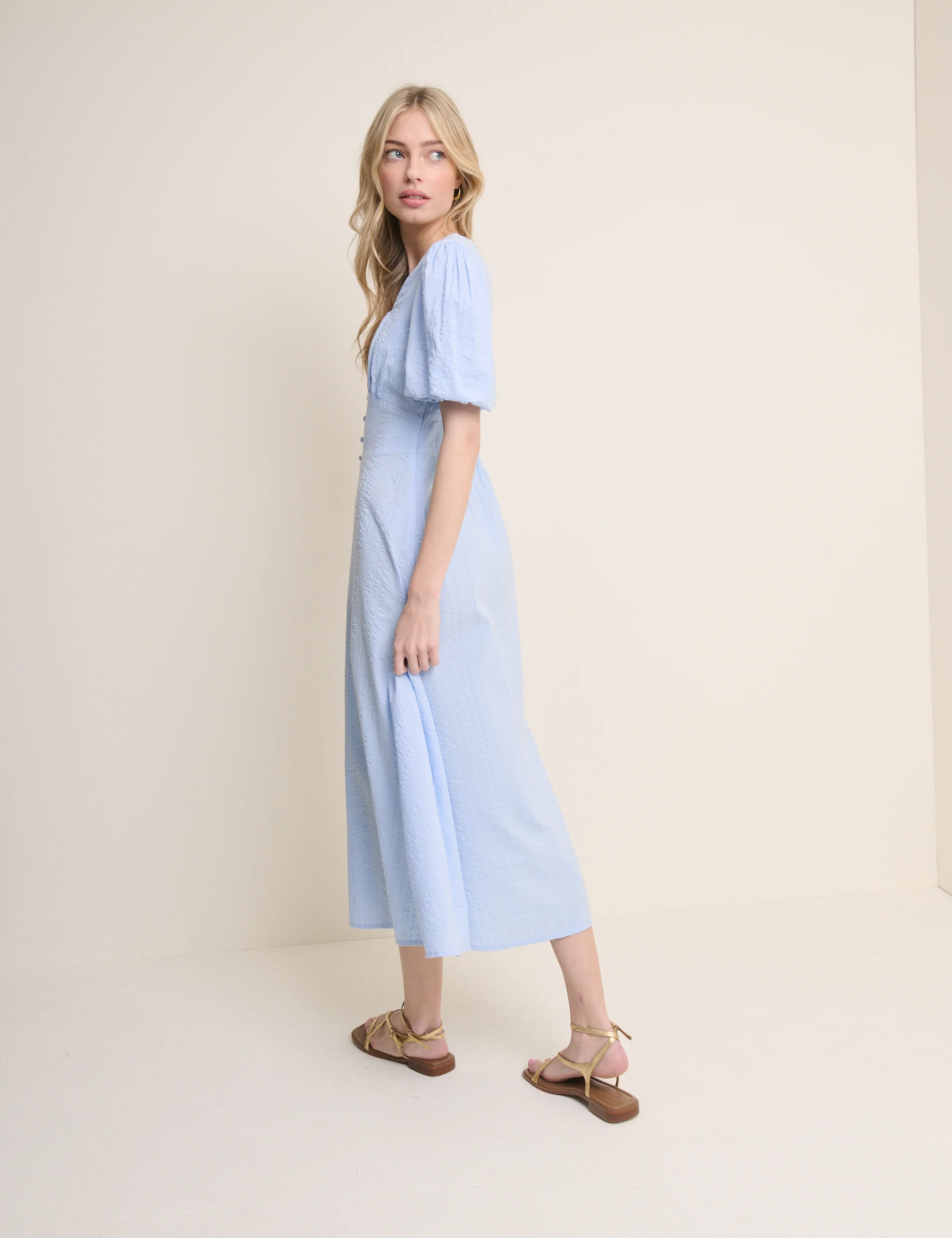Light Blue Puff Sleeve Melody Midi Dress - Image 6
