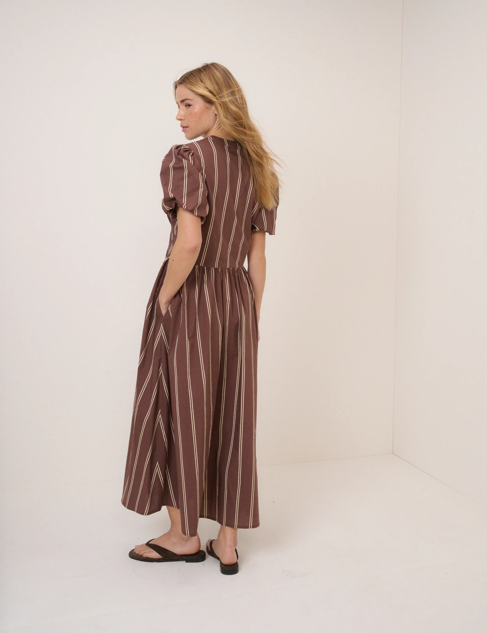 Cream and Brown Striped Starlight Midi Dress - Image 4