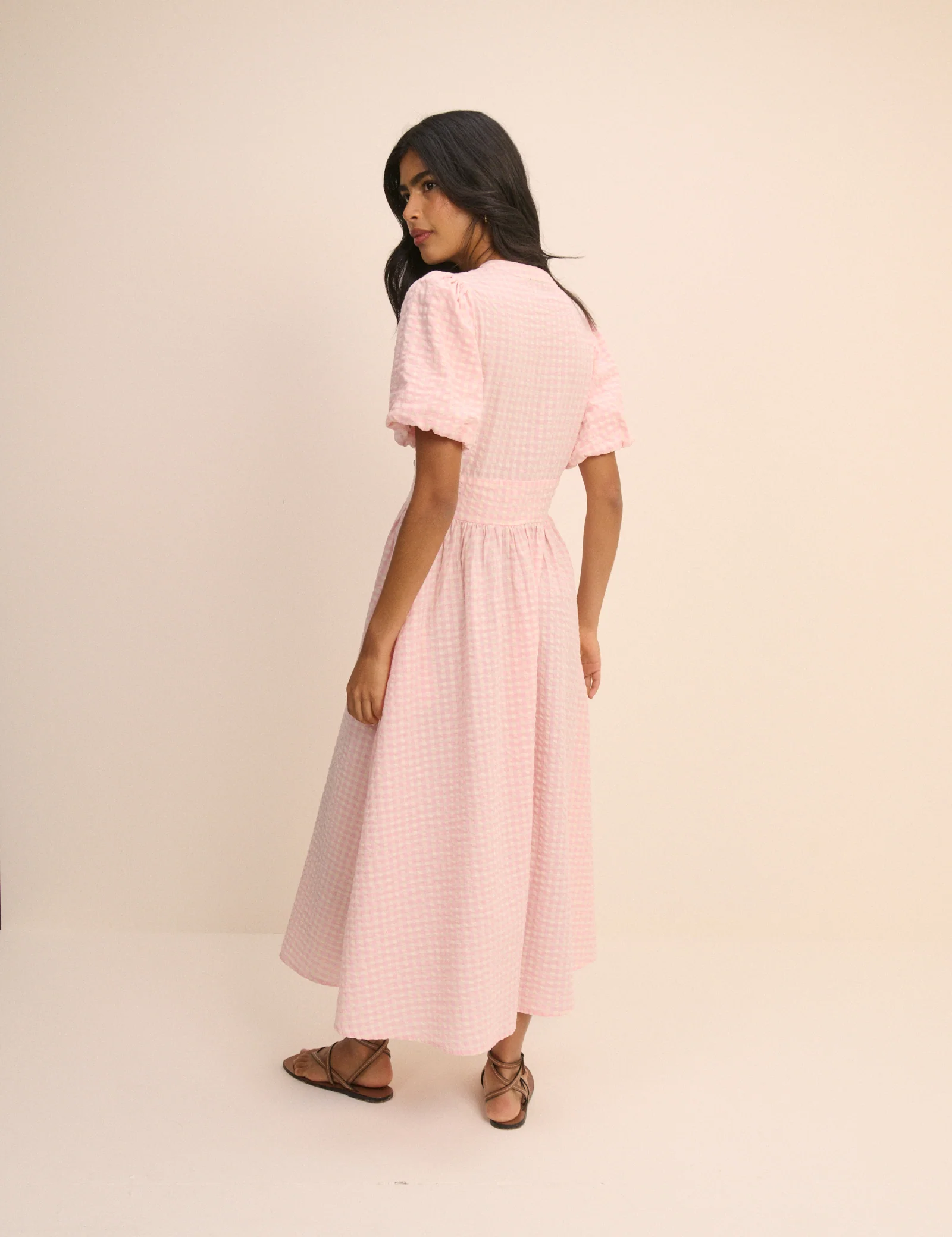 Pink Gingham Starlight Midi Dress - Image 5