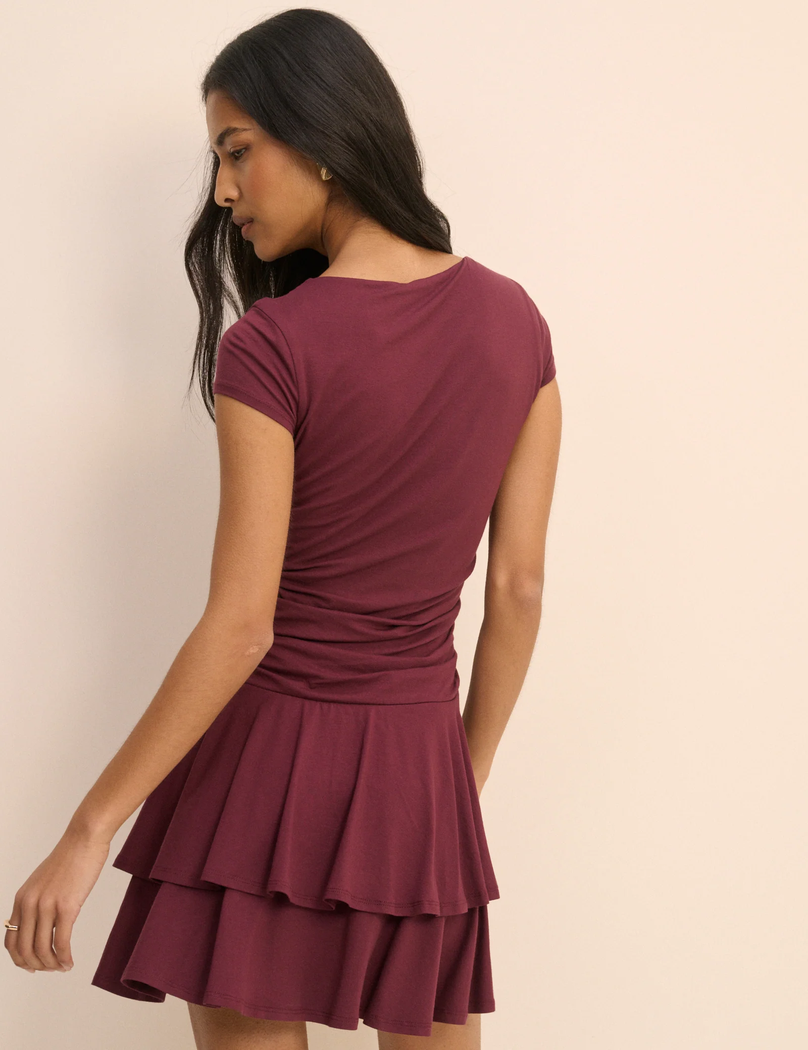 Burgundy Drop Waist Jersey Yuki Mini Dress - Image 4