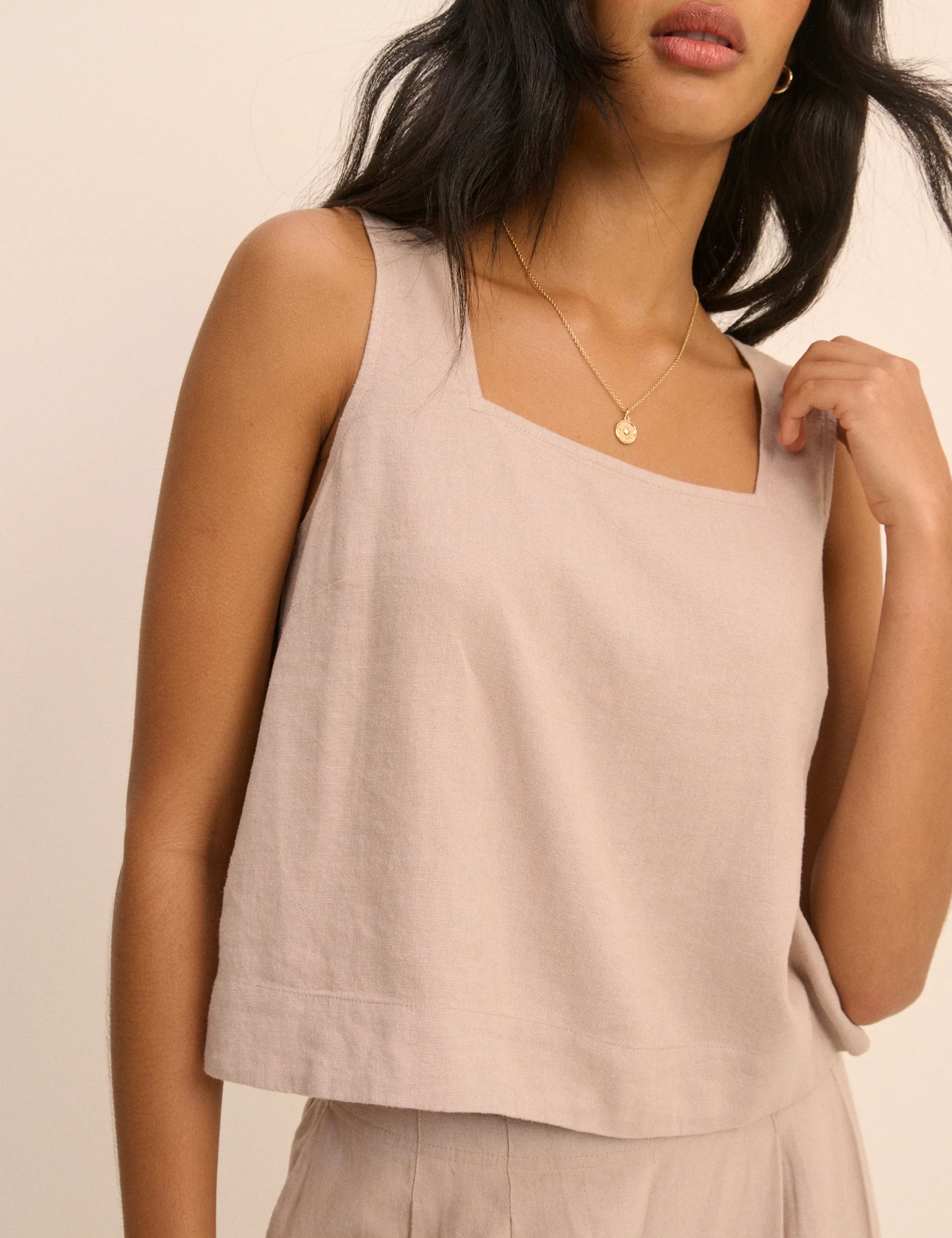 Beige Linen-Blend Swing Top - Image 2