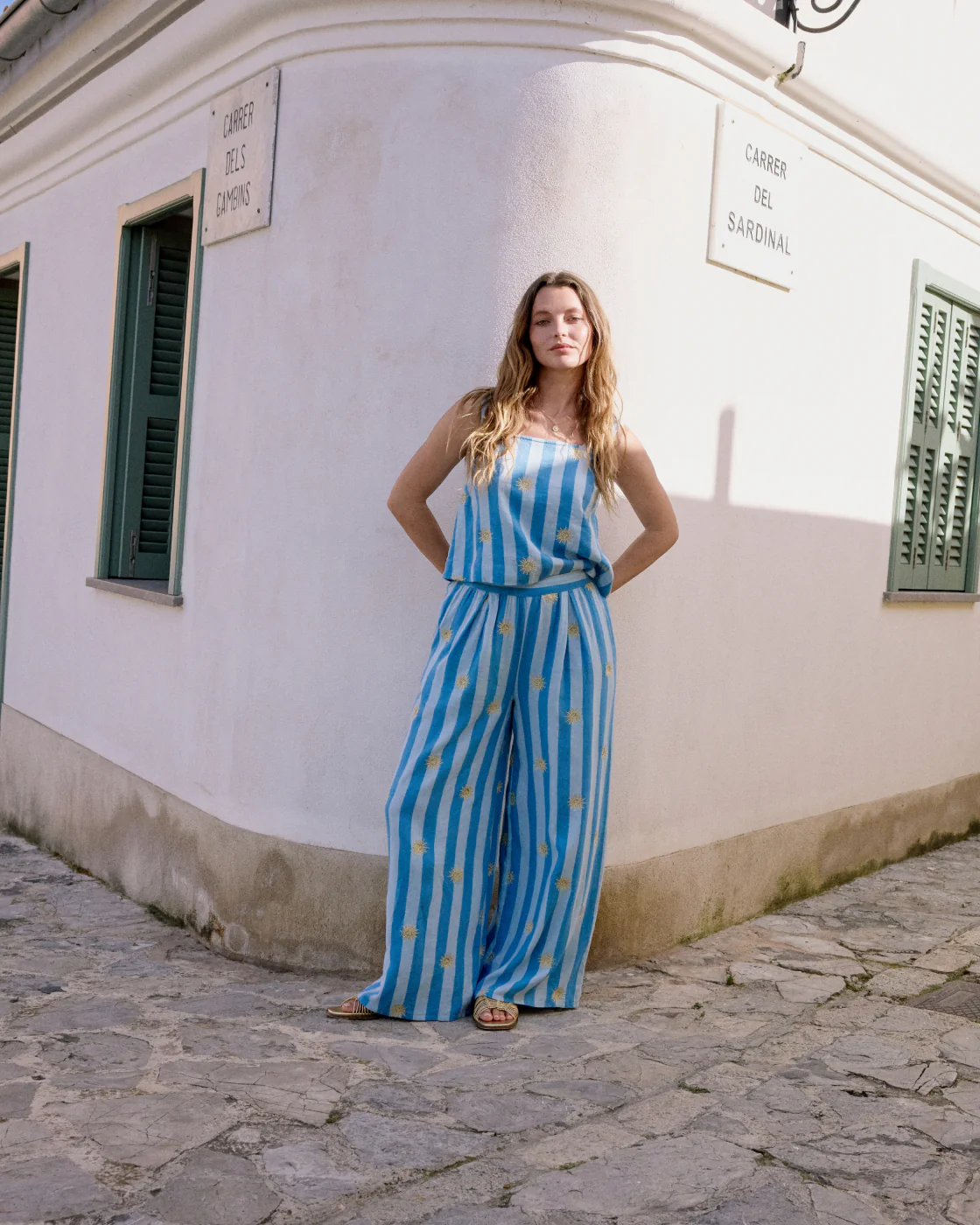 Blue Striped Embroidered Linen-Blend Top - Image 2