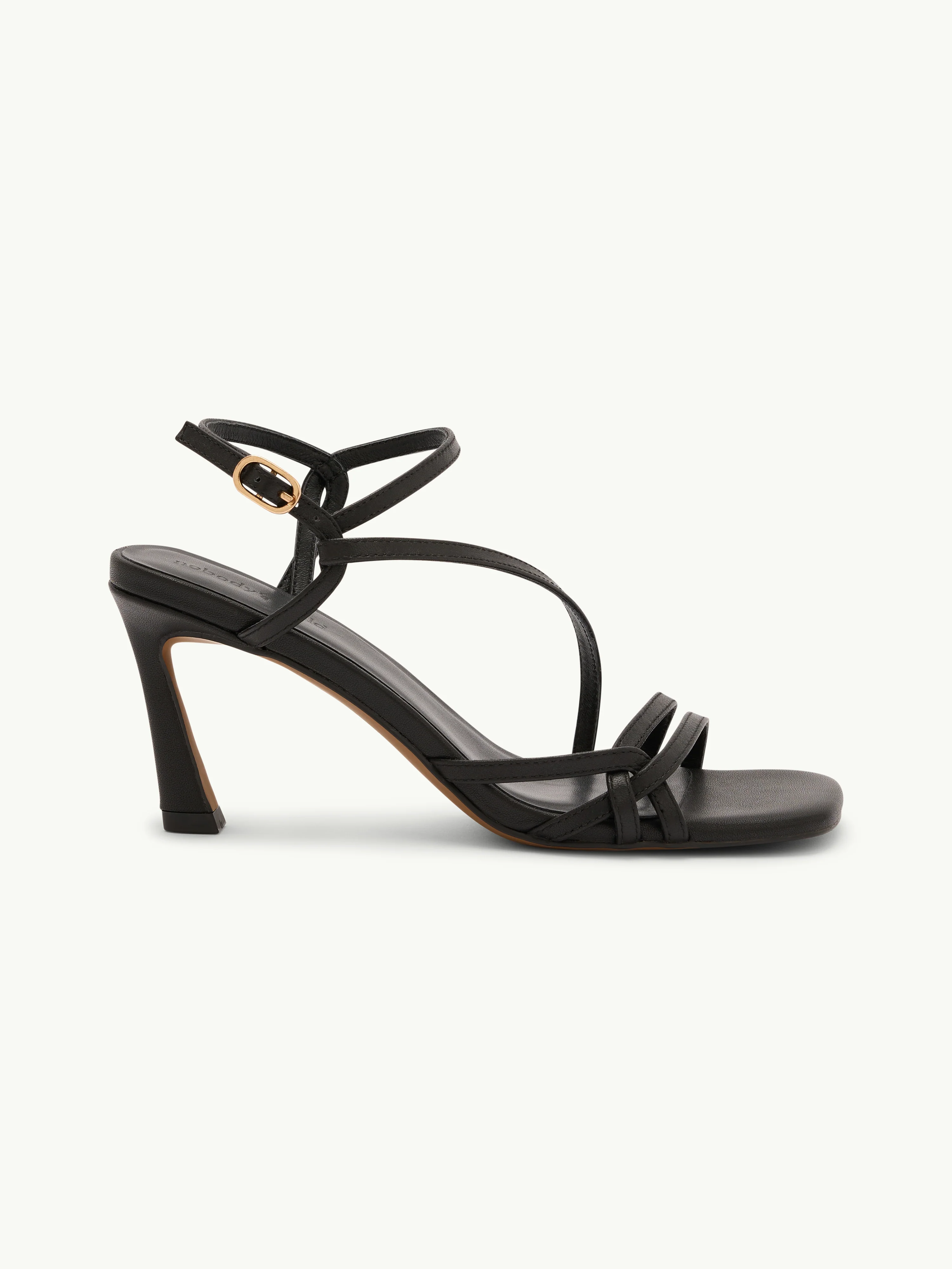 Black Leather Strappy High Heels - Image 2