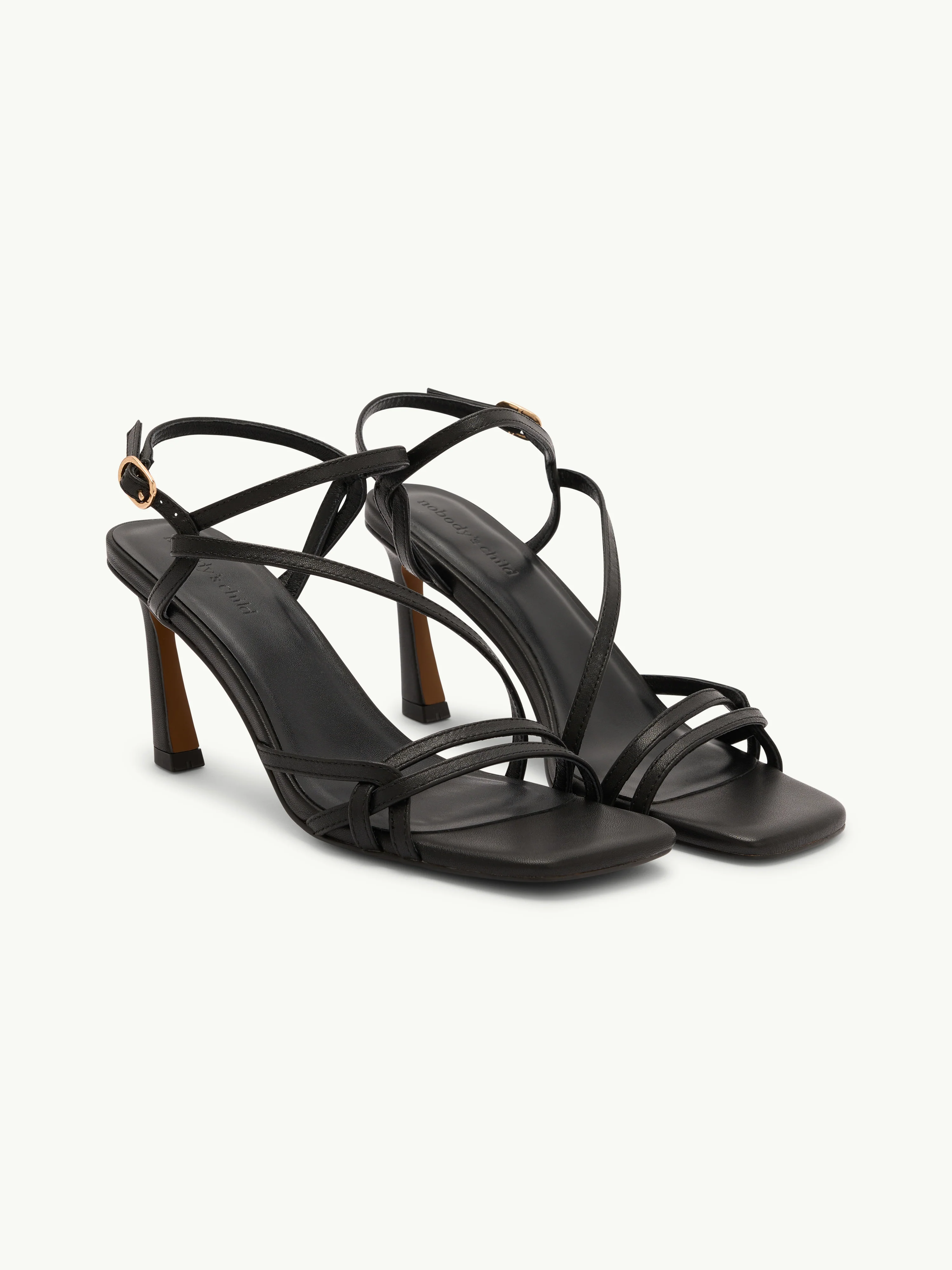 Black Leather Strappy High Heels - Image 3