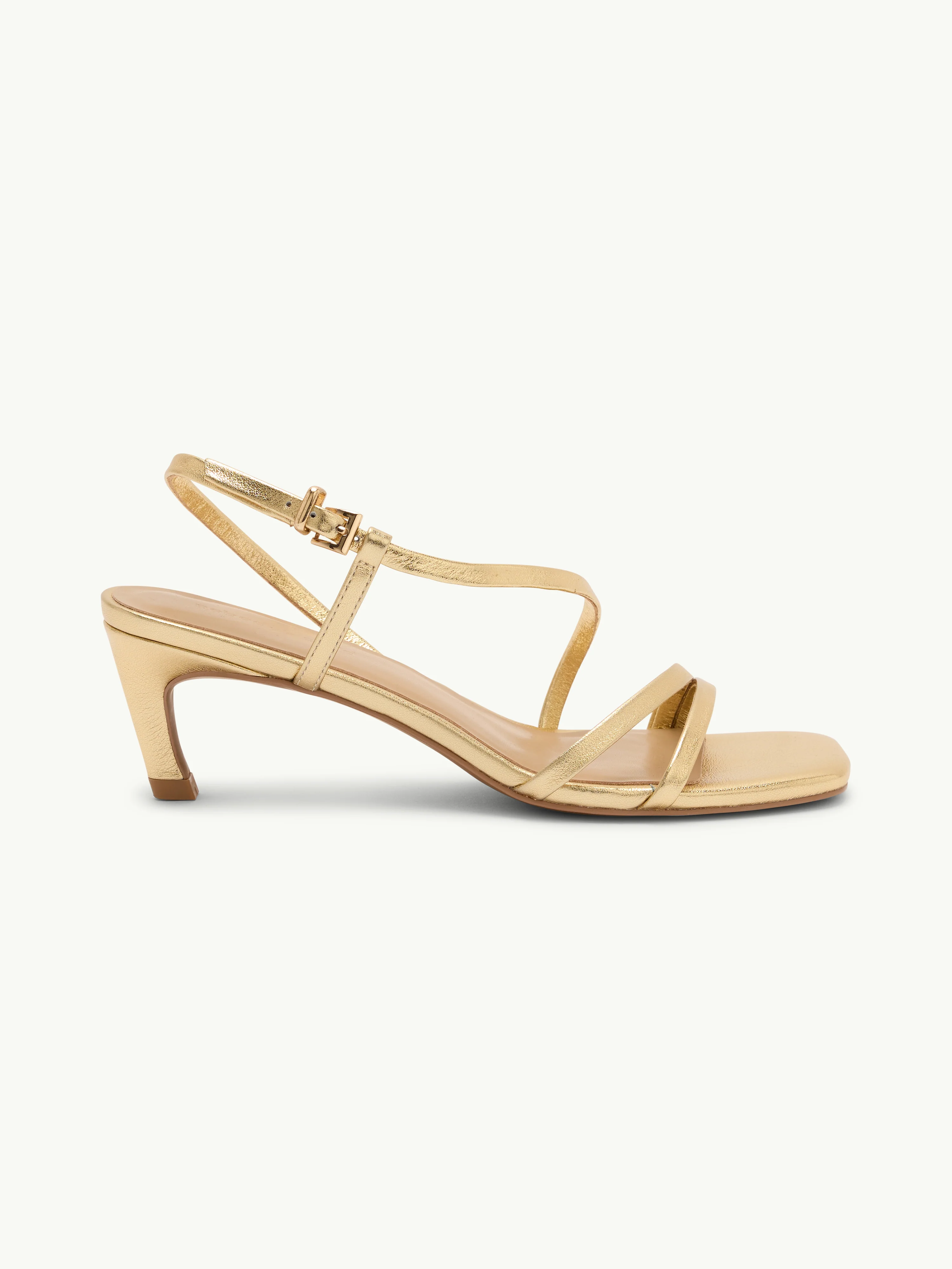 Gold Leather Strappy Kitten Heels - Image 2