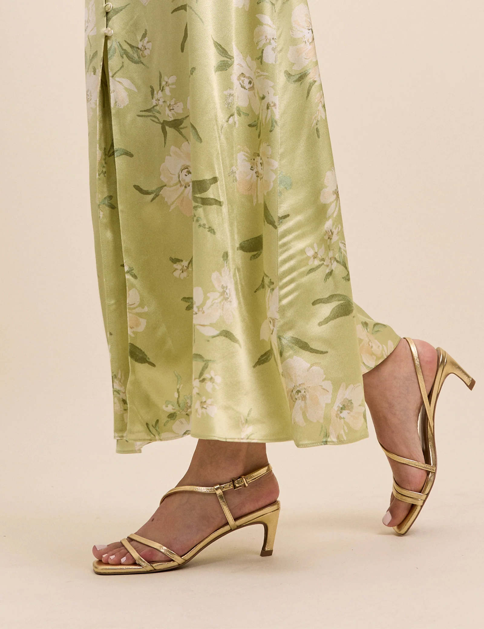 Gold Leather Strappy Kitten Heels - Image 3