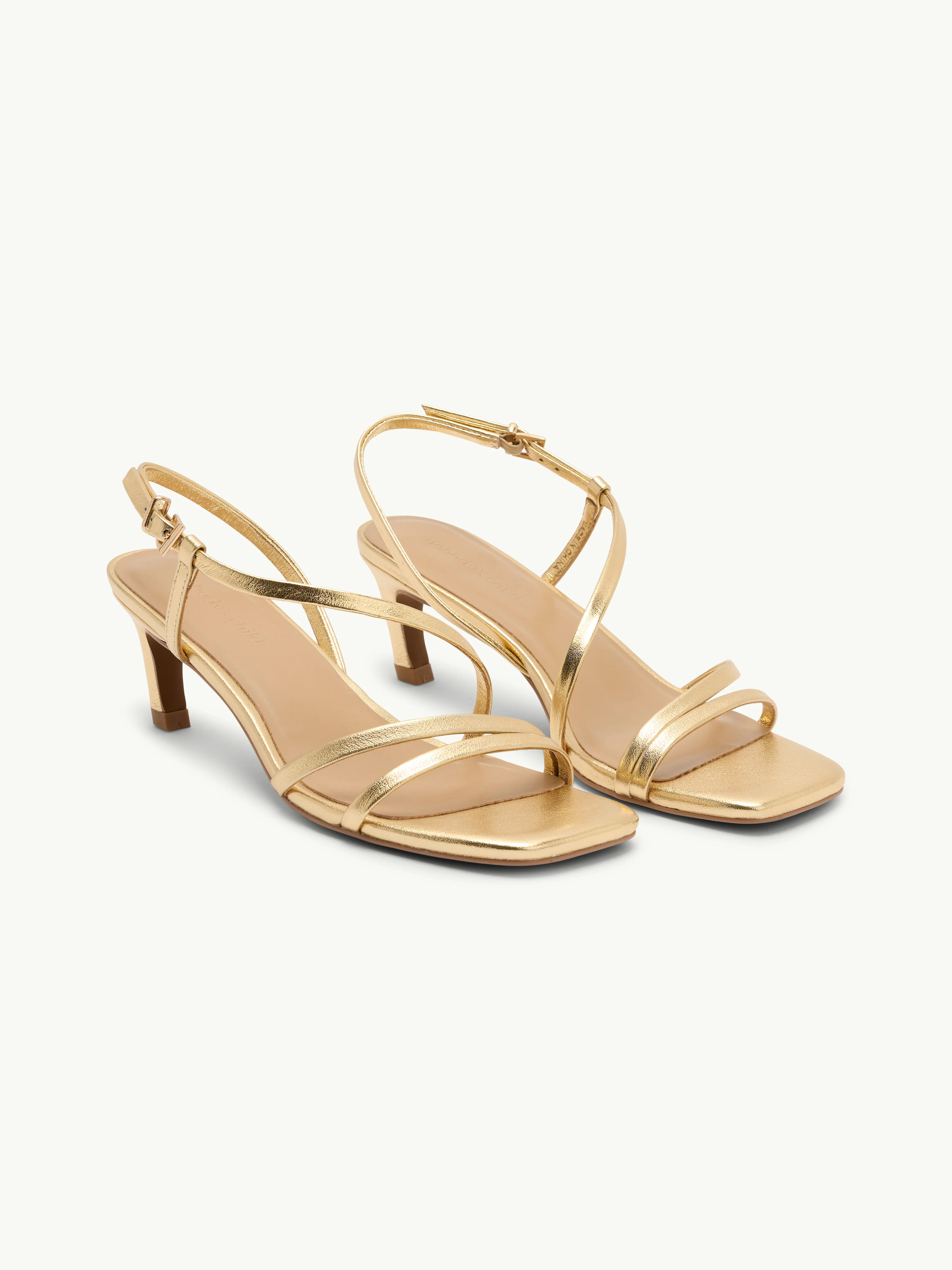 Gold Leather Strappy Kitten Heels - Image 4