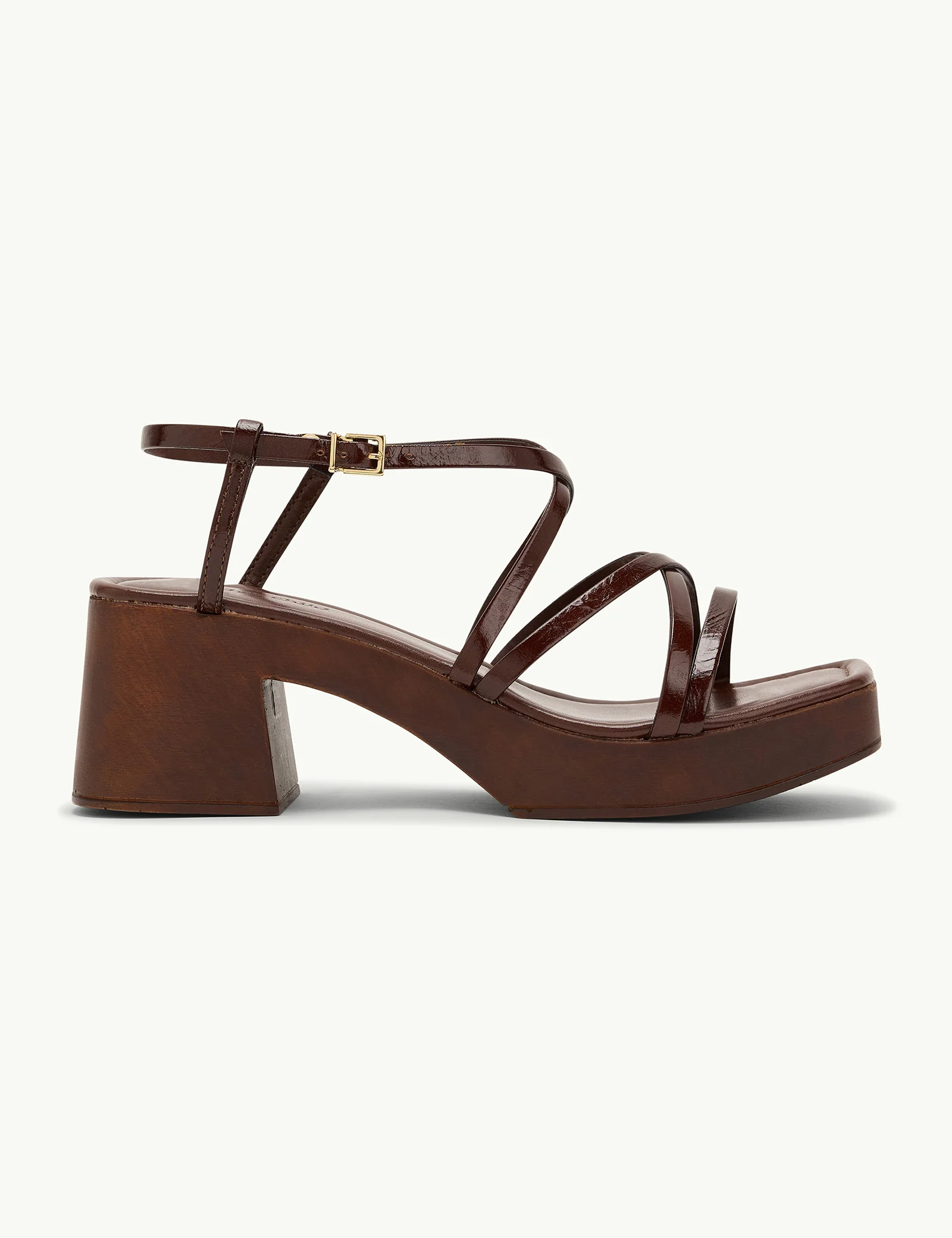 Dark Brown Leather Block Heel Sandels - Image 2