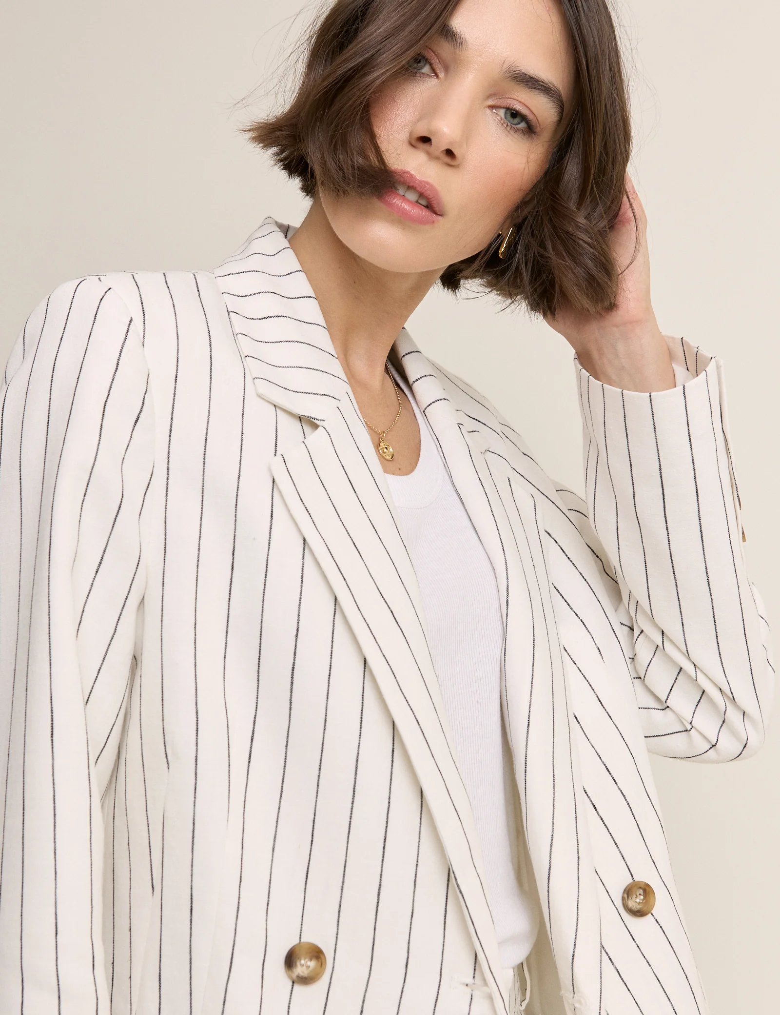 White Pinstripe Double Breasted Blazer - Image 4