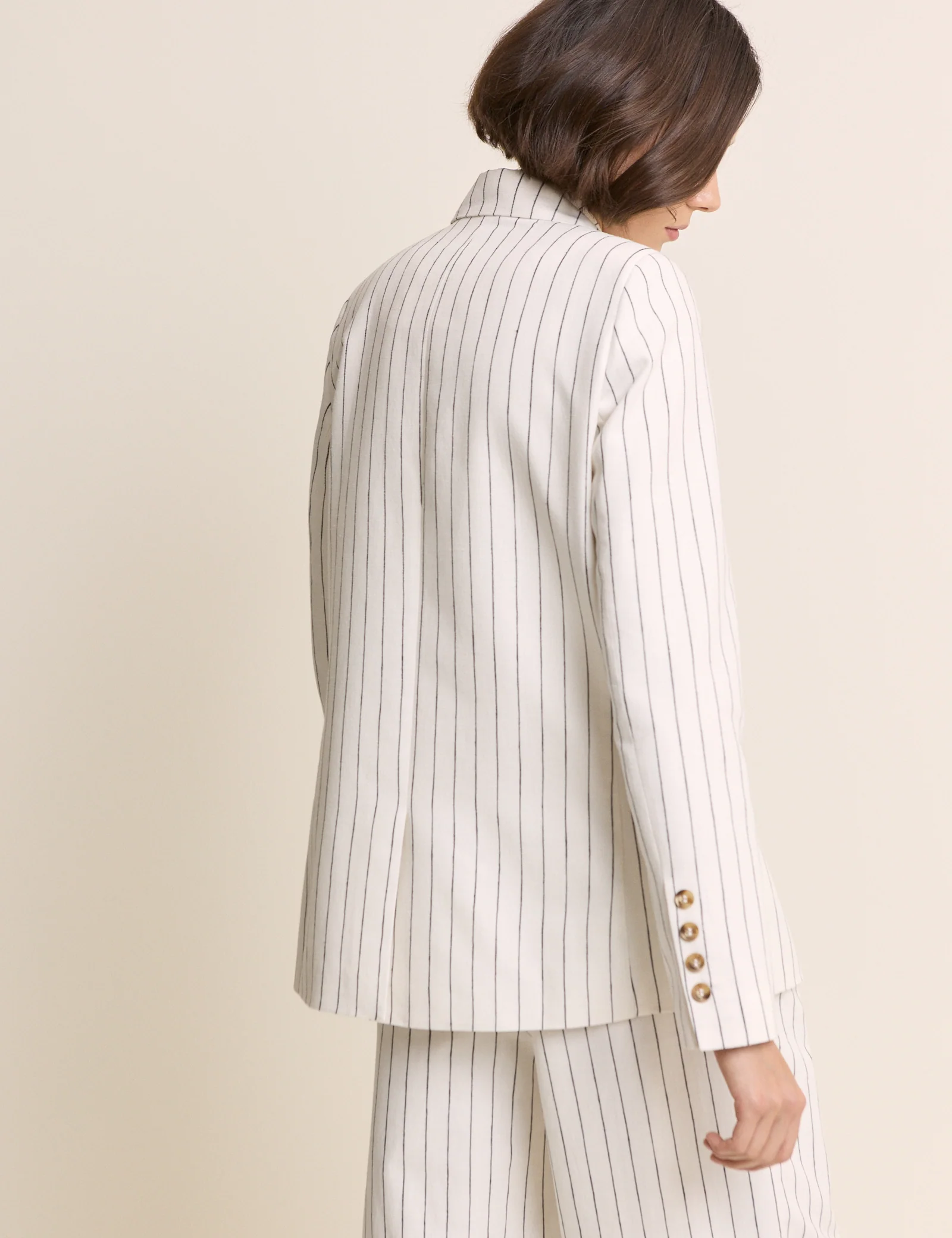 White Pinstripe Double Breasted Blazer - Image 6