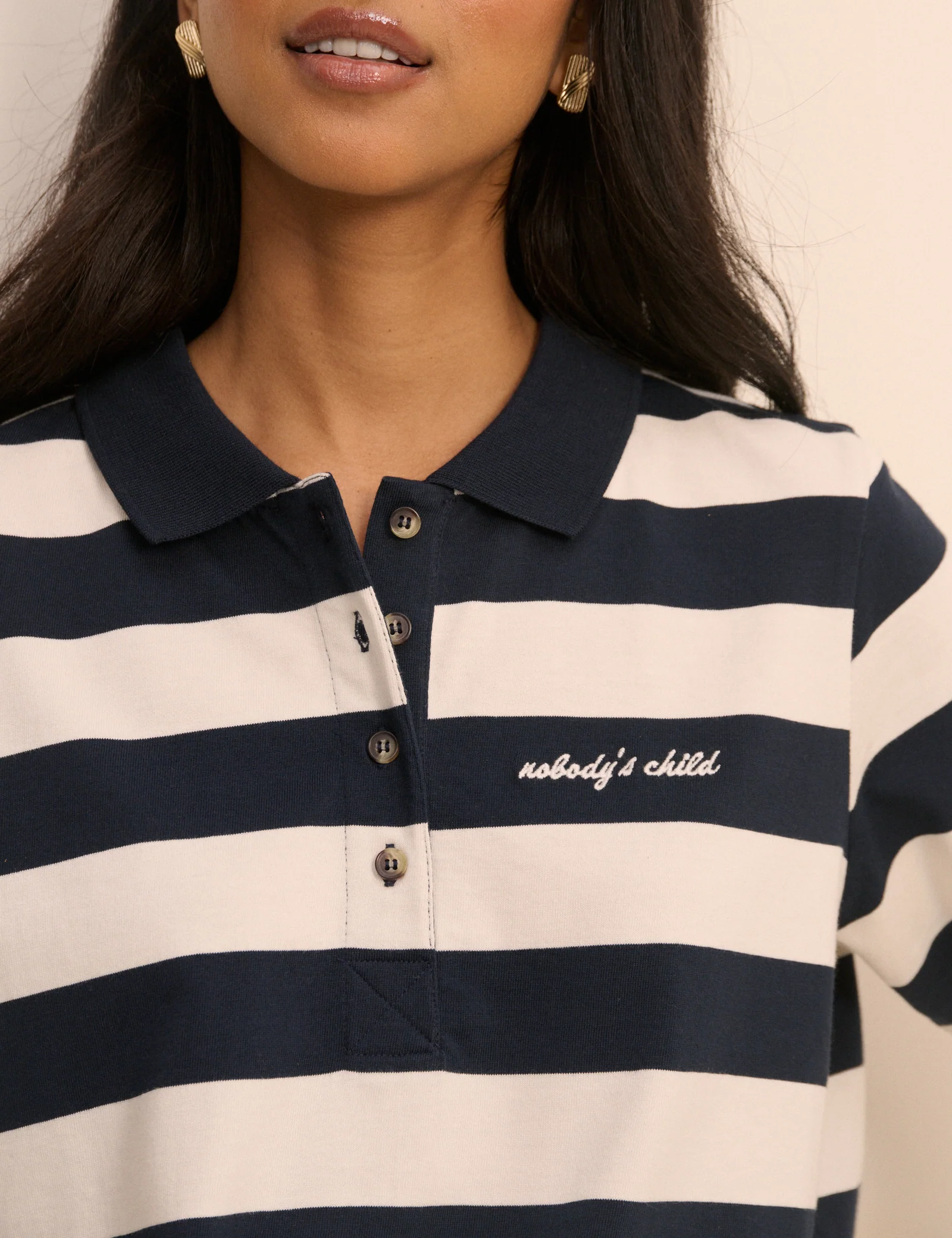 Striped Jersey Short Sleeve Polo Top - Image 3