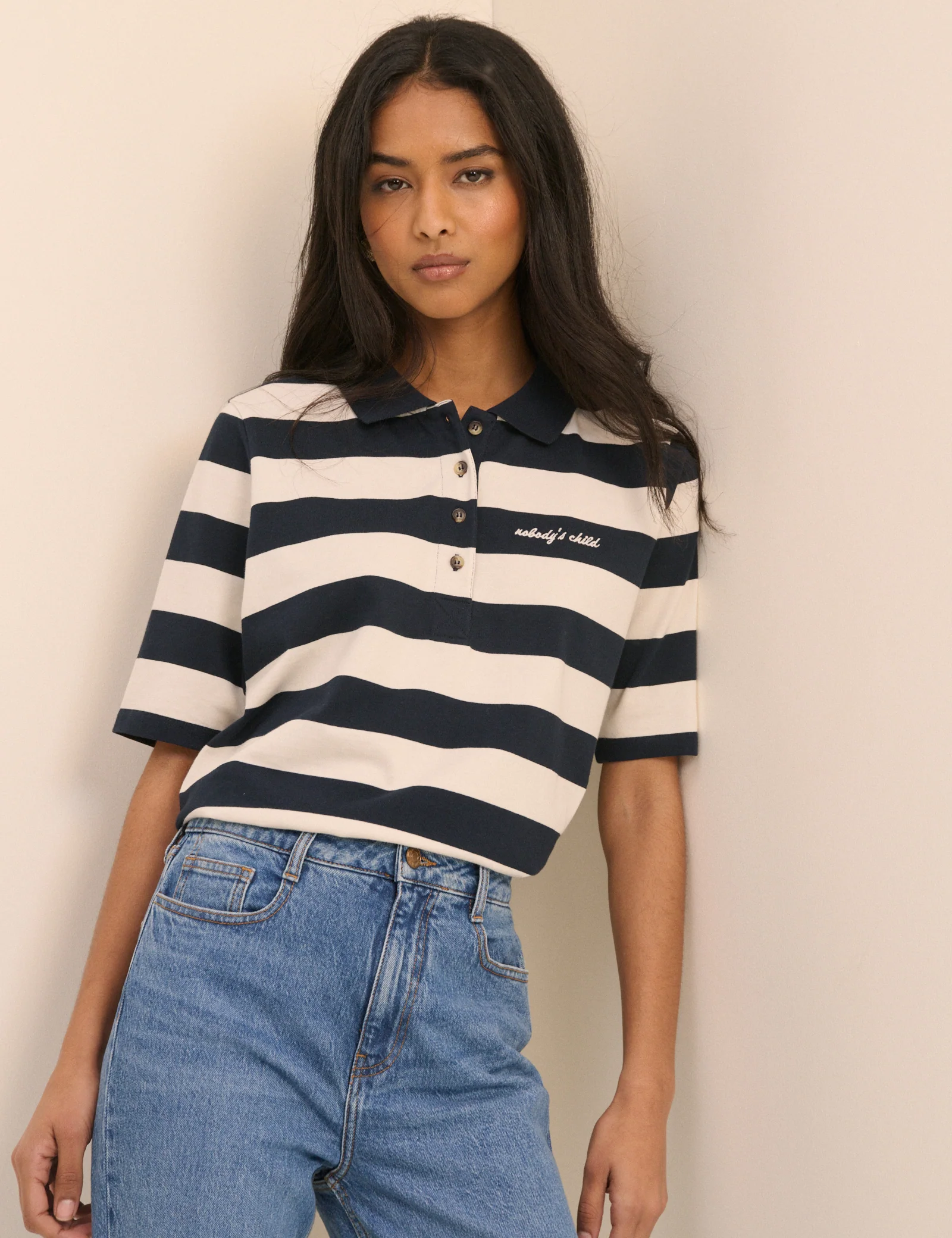 Striped Jersey Short Sleeve Polo Top - Image 4