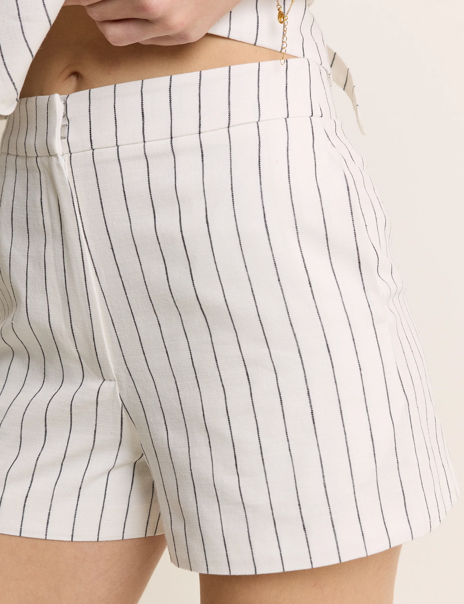 White Striped Tailored Shorts - Image 3