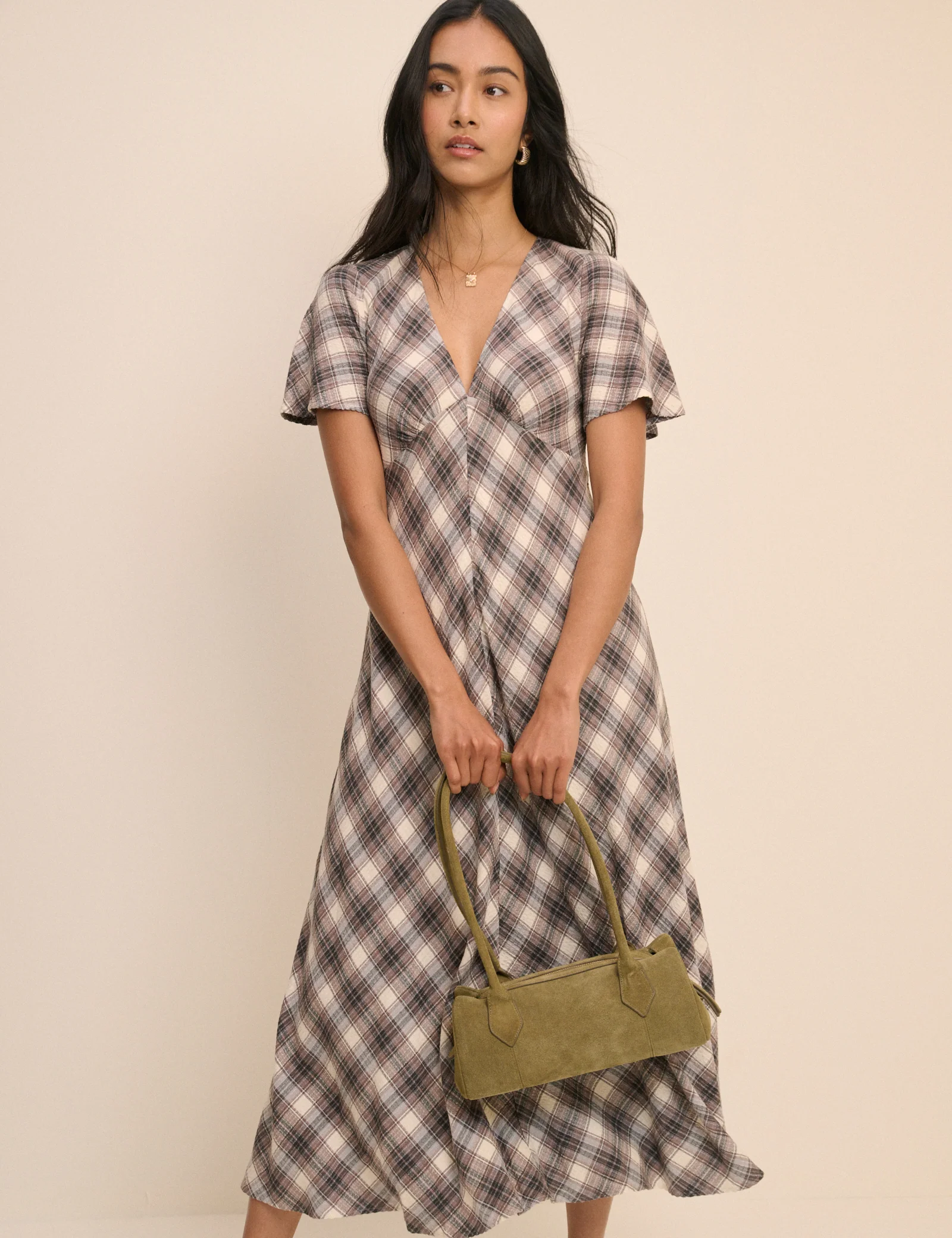 Khaki Structured Shoulder Bag - Image 3