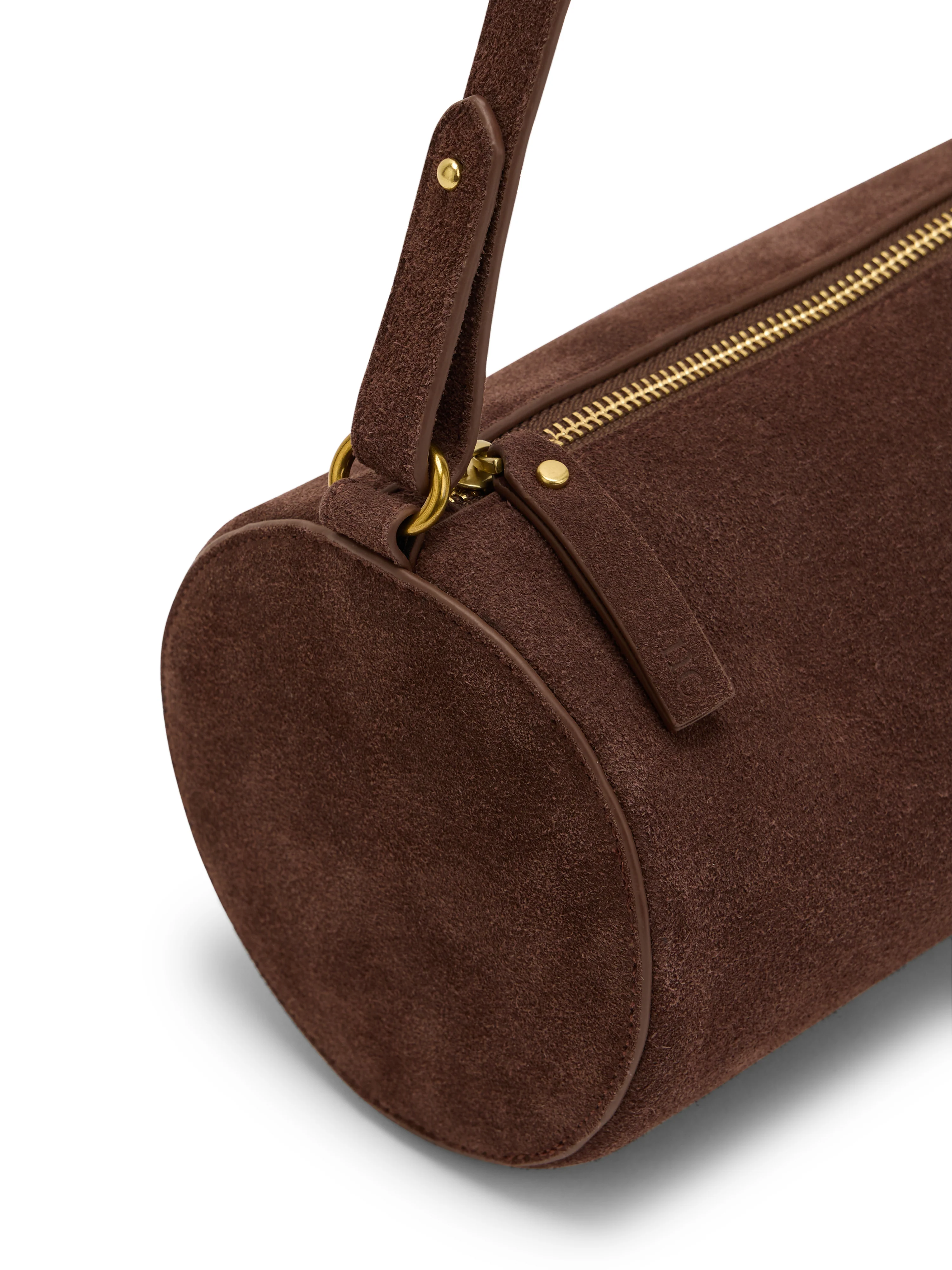 Chocolate Brown Suede Barrel Bag - Image 2