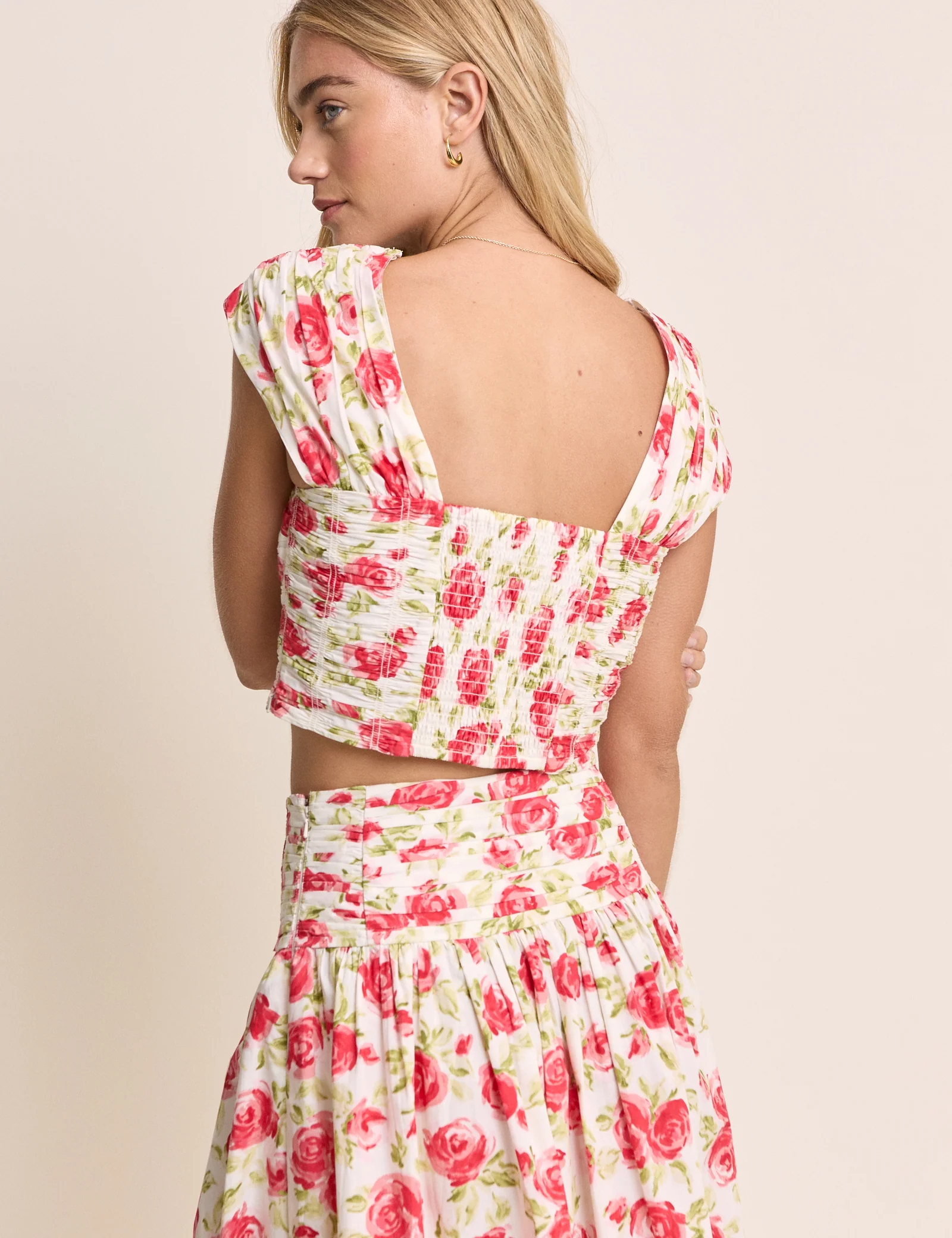 White and Red Floral Cropped Top - Image 4