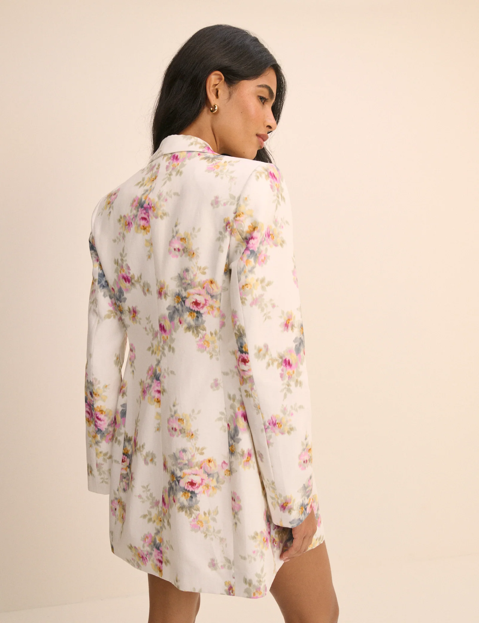 White Floral Linen-Blend Double-Breasted Suki Blazer - Image 4