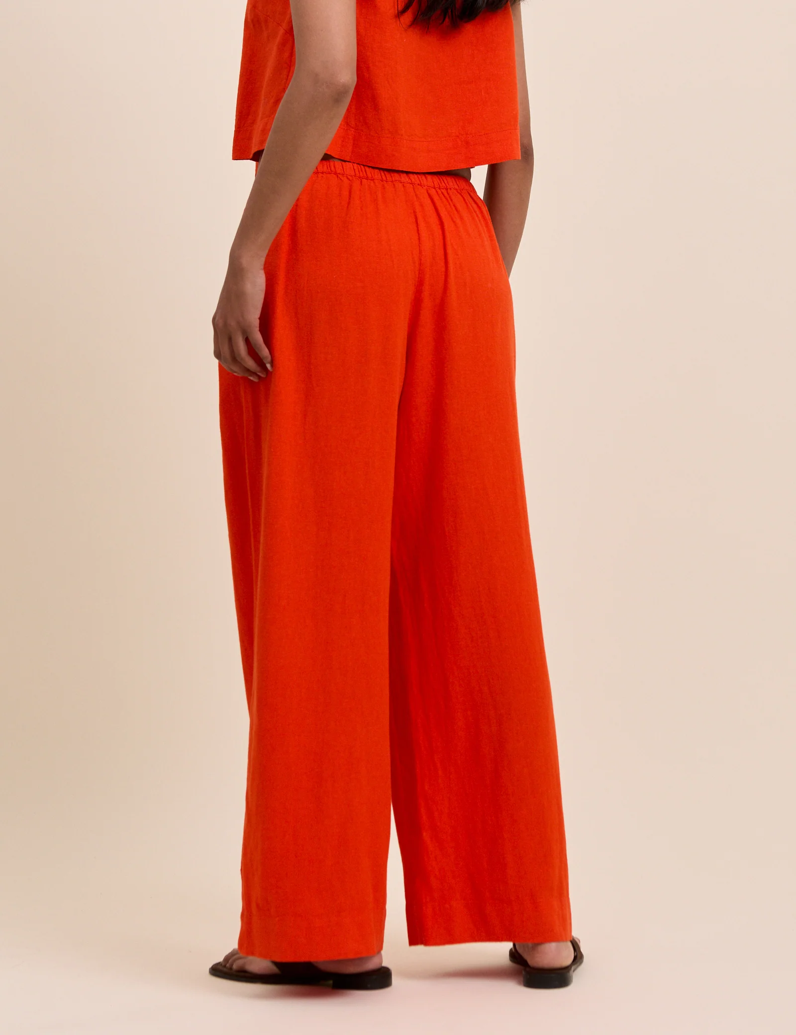 Orange Linen-Blend Low Waisted Straight Leg Trousers - Image 5
