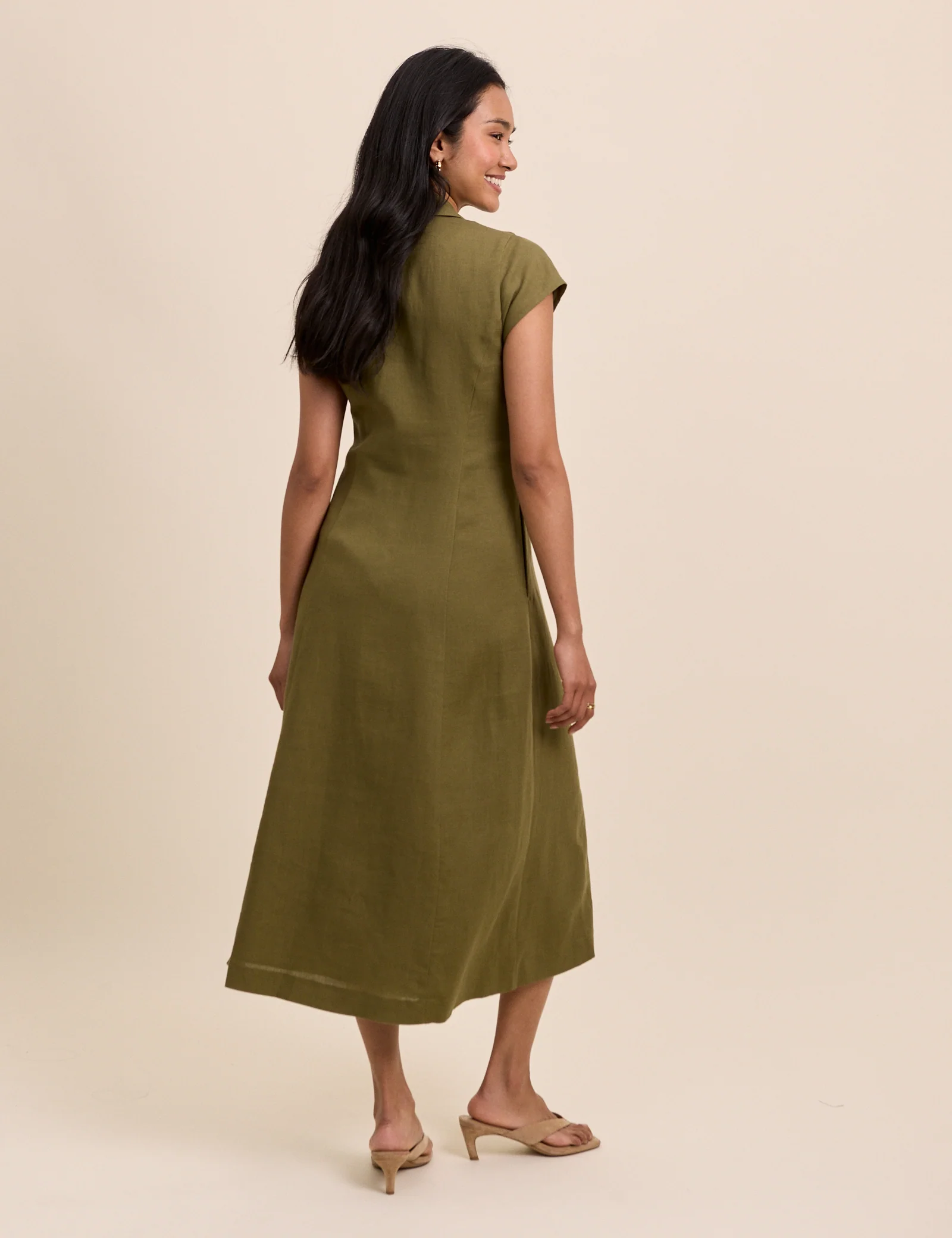 Khaki Tailored Midi Dress - Image 5