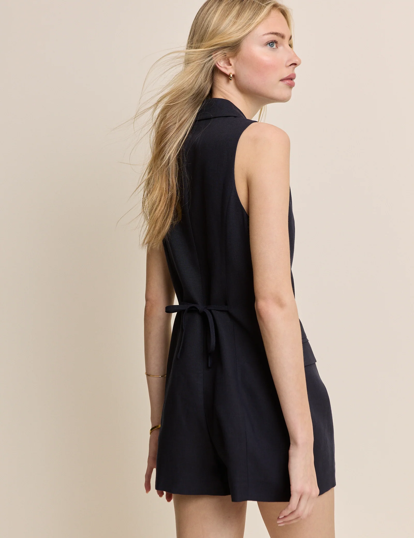 Navy V-Neck Tailored Playsuit - Image 4