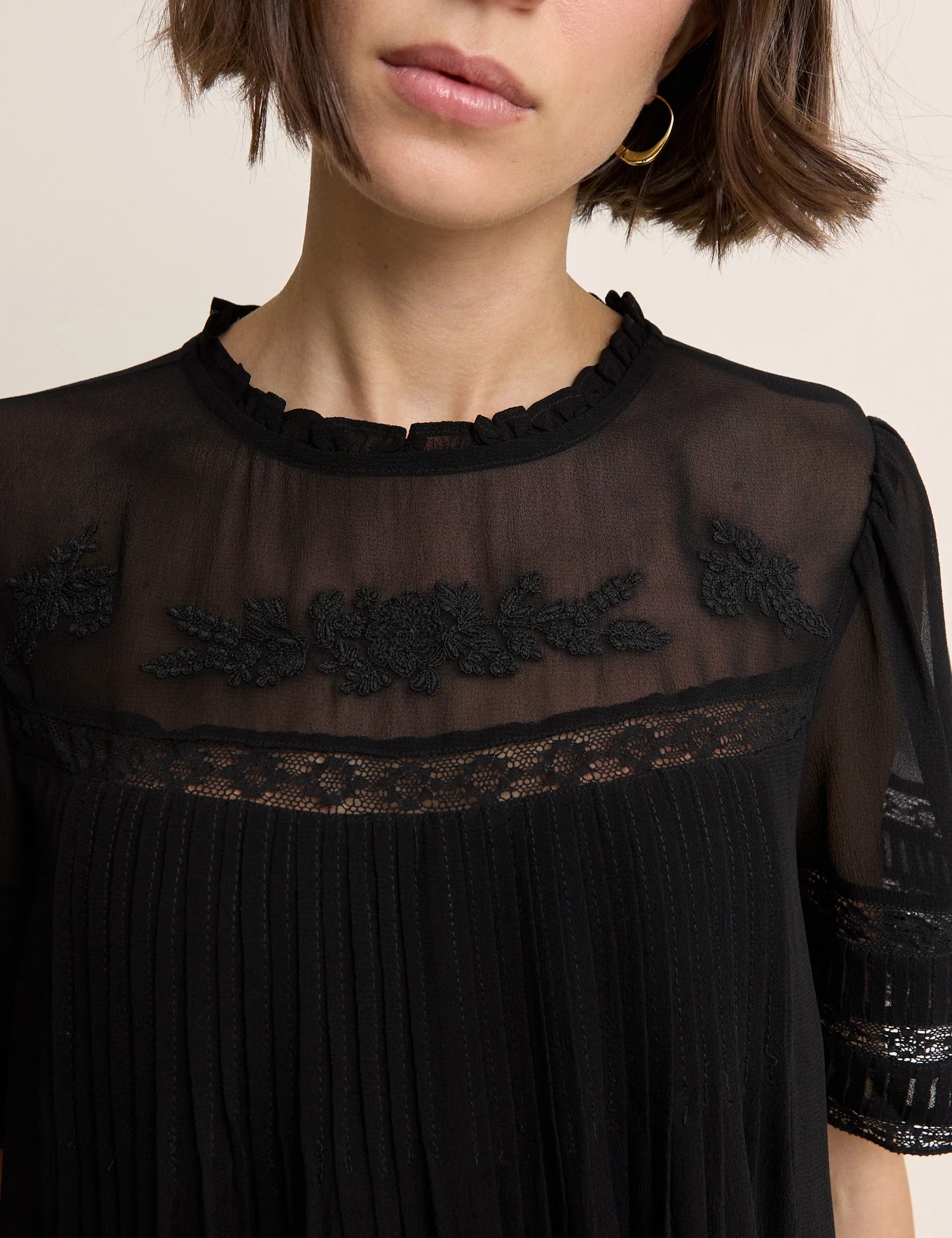 Black Pintuck Lace Trim Tally Mini Dress - Image 2