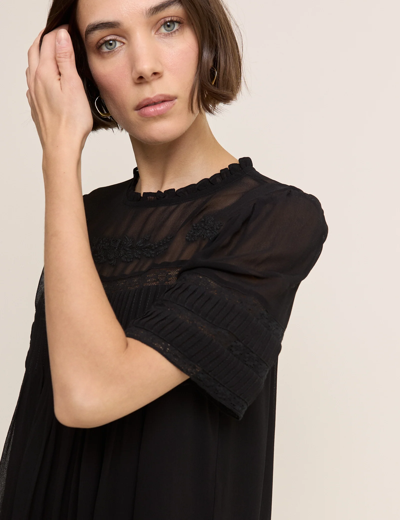 Black Pintuck Lace Trim Tally Mini Dress - Image 4