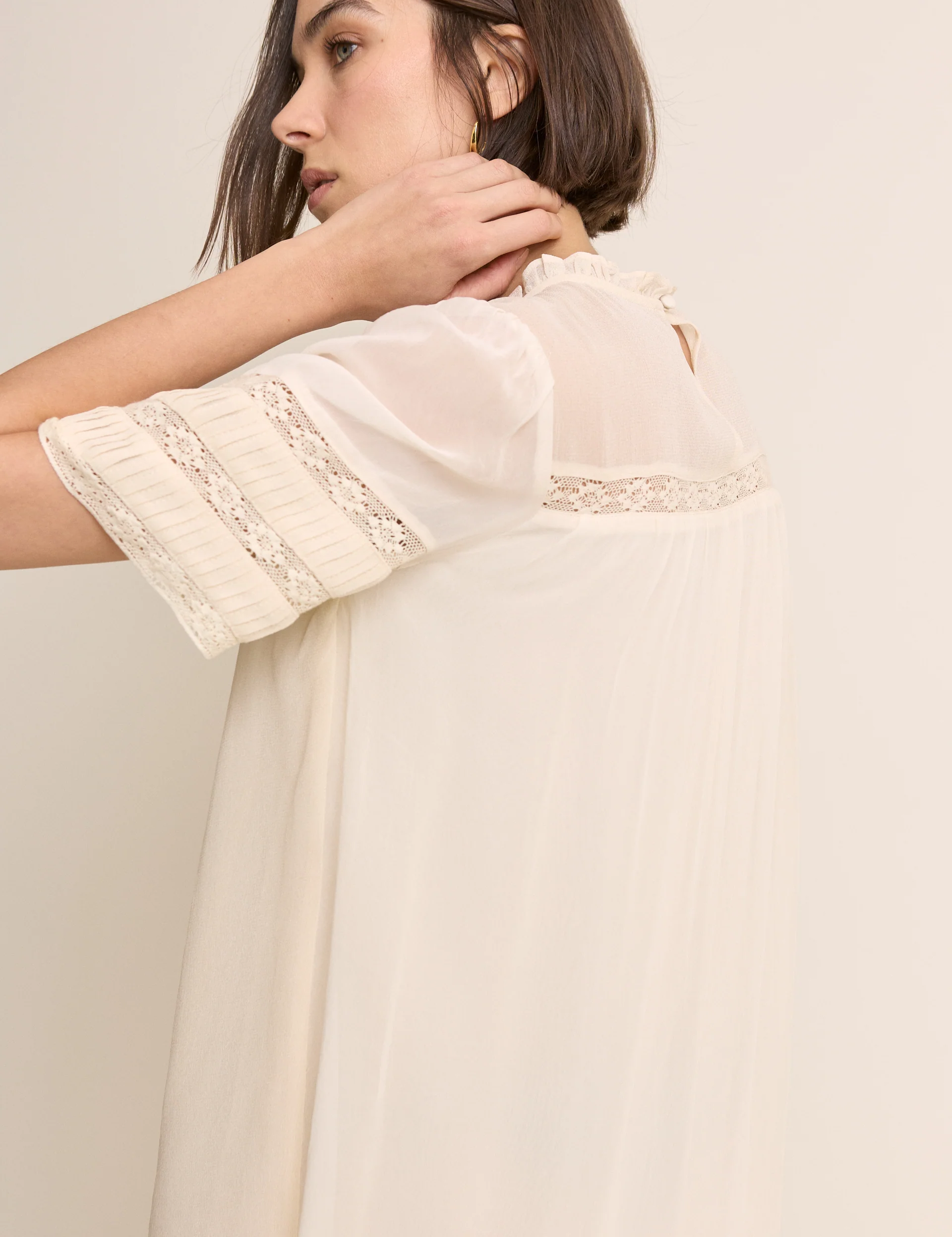 White Pintuck Lace Trim Tally Mini Dress - Image 3