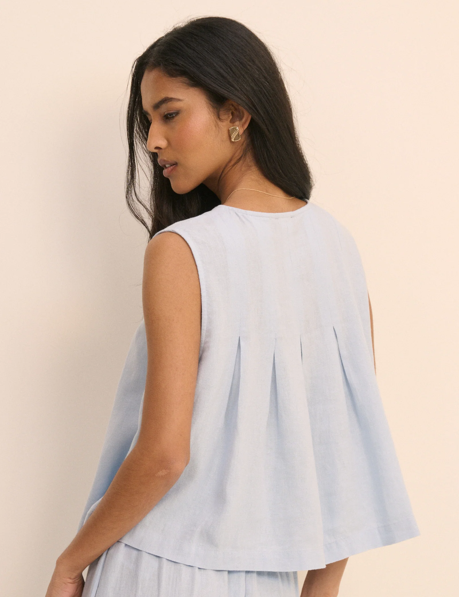 Baby Blue Pleated Shell Linen-Blend Tate Top - Image 5