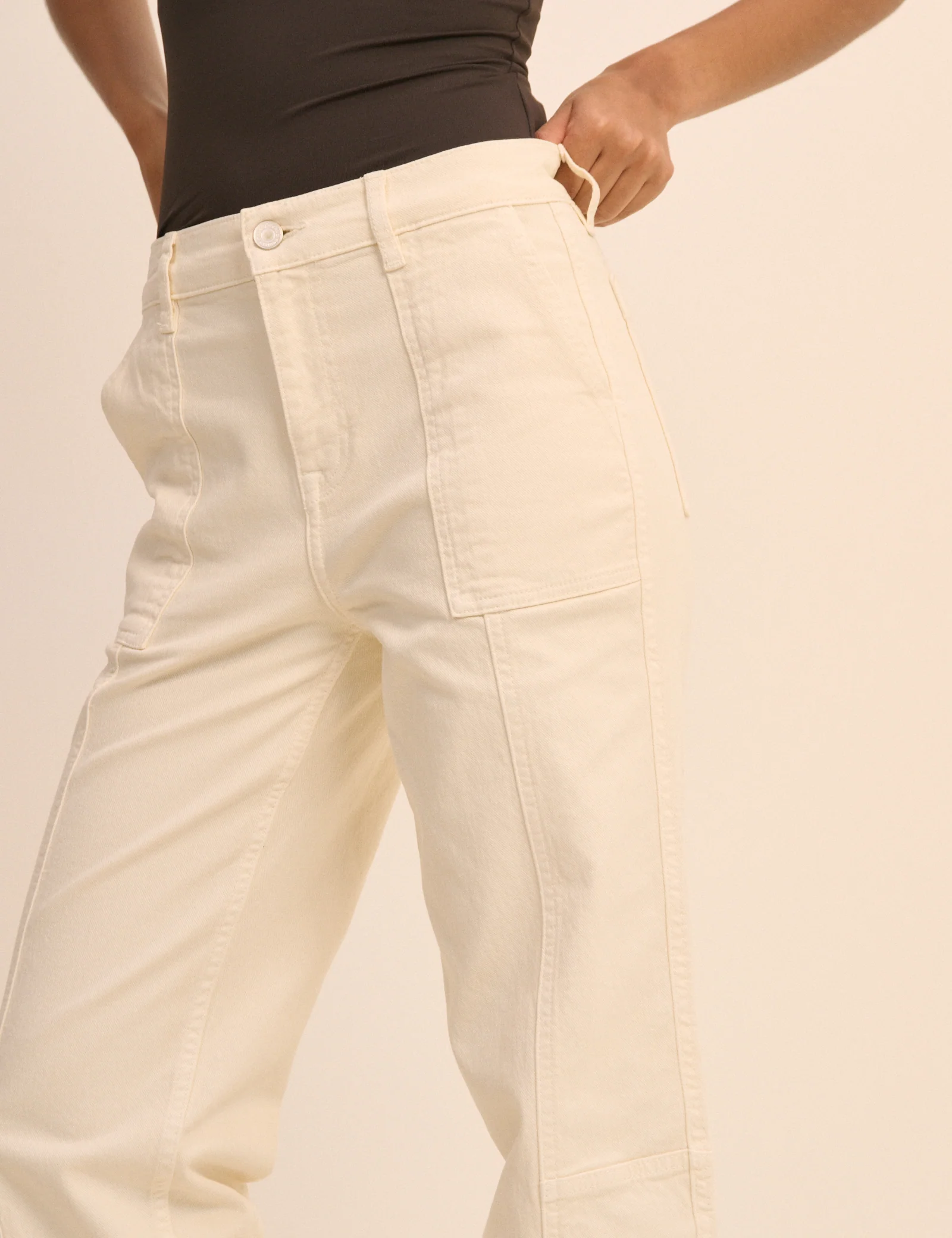 Cream Tapered Utility Trouser - Image 3