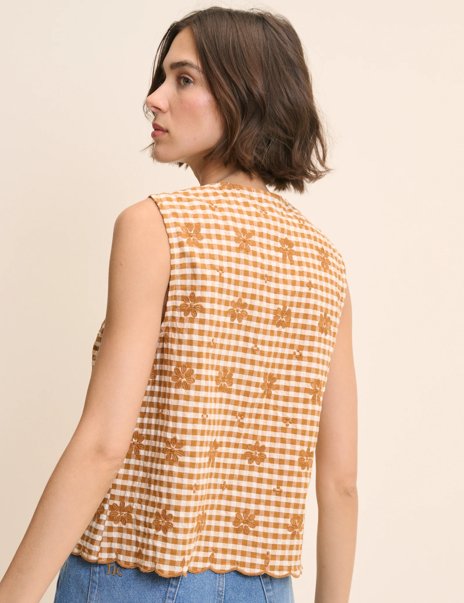 Orange Gingham Floral Tie Front Tessa Top - Image 5