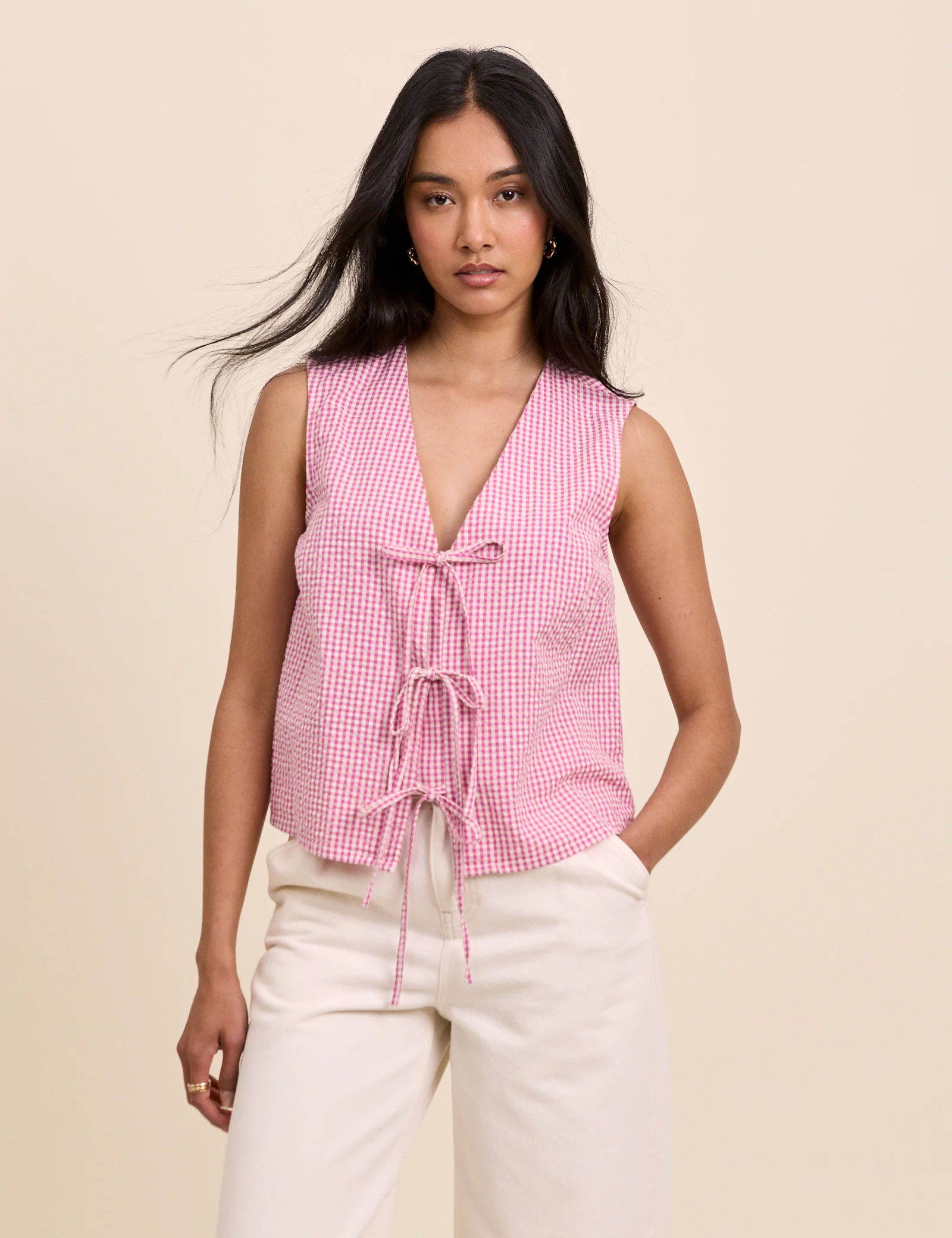 Pink Gingham Tie Front Tessa Top