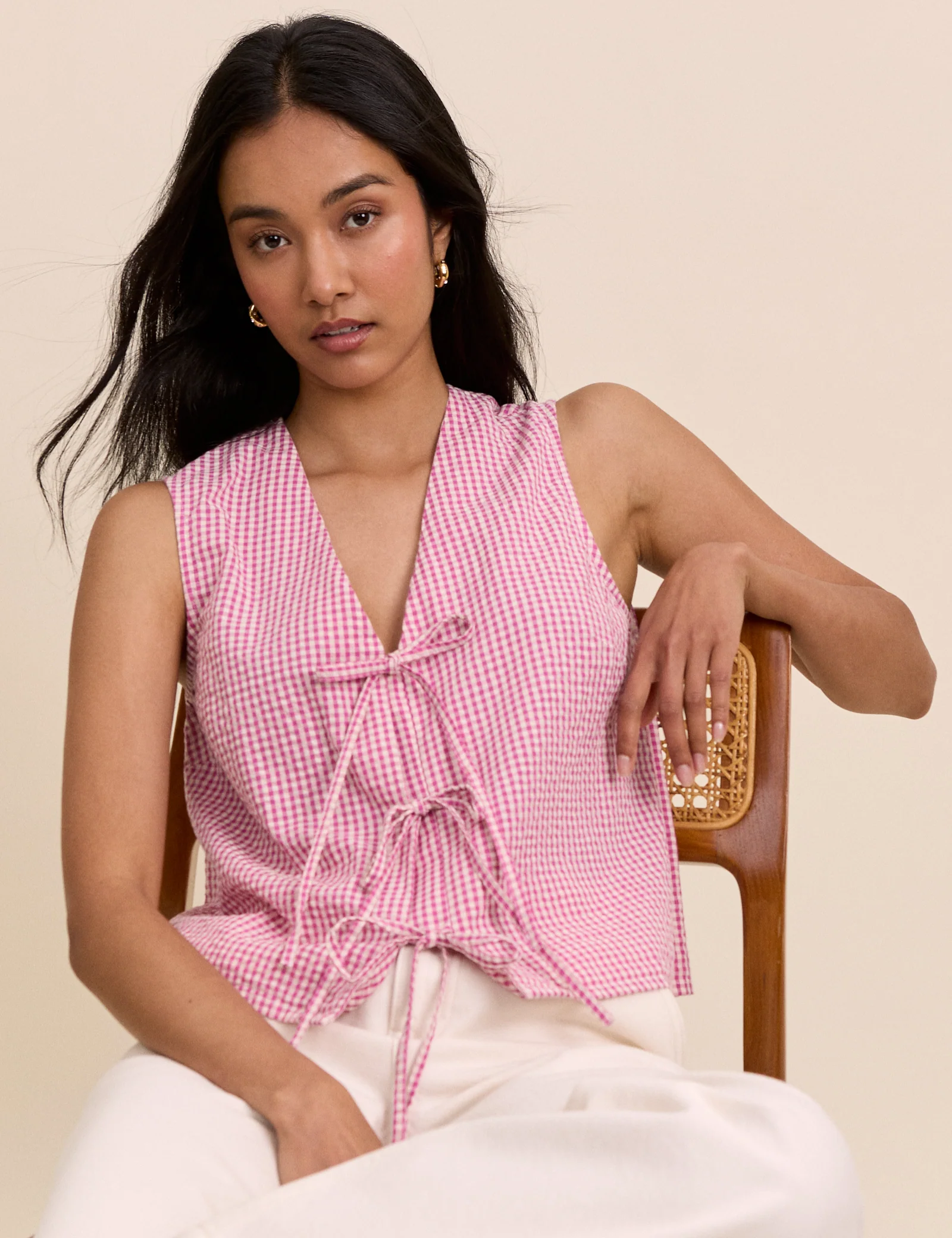 Pink Gingham Tie Front Tessa Top - Image 4