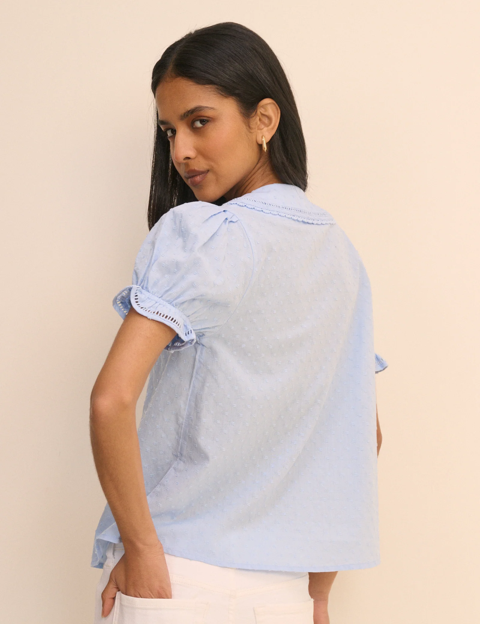Light Blue Broderie Anglaise Peter Pan Collar Blouse - Image 4