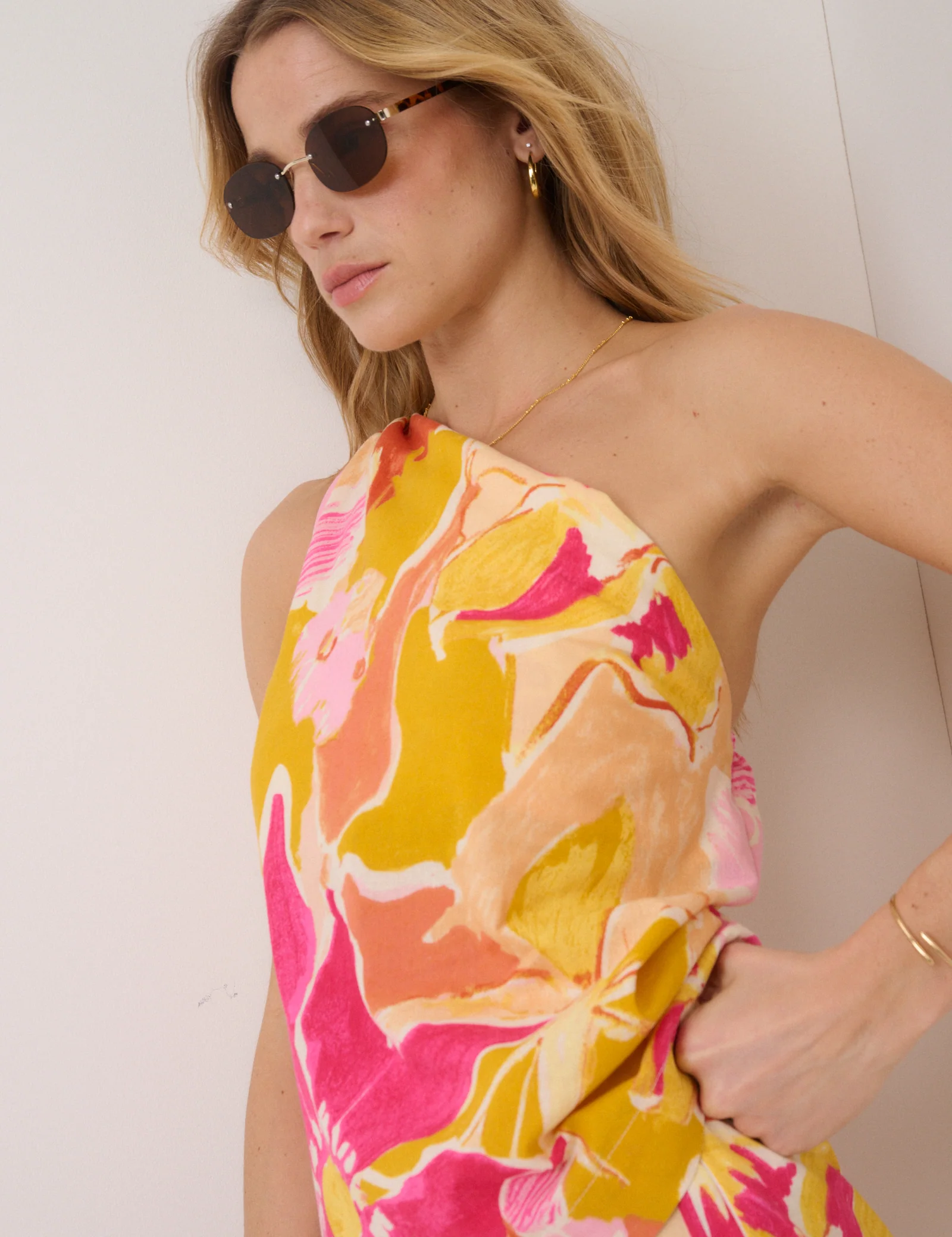 Yellow Floral One Shoulder Twisted Top - Image 2