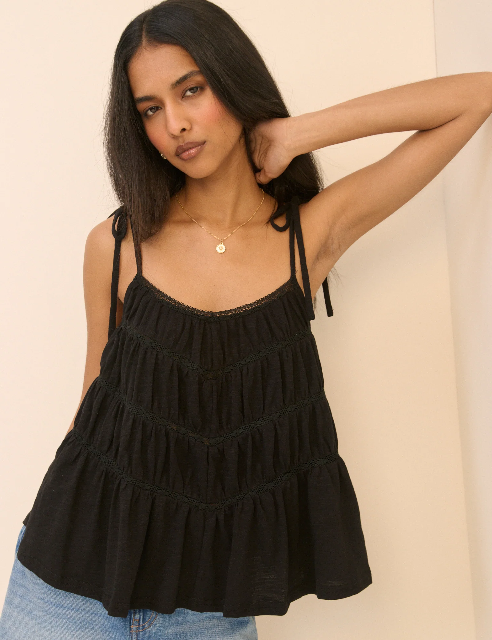 Black Tiered Jersey Cami Top - Image 2